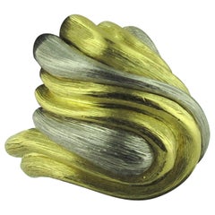 Signed Henry Dunay Freeform Platinum and 18 Karat Yellow Gold Ring