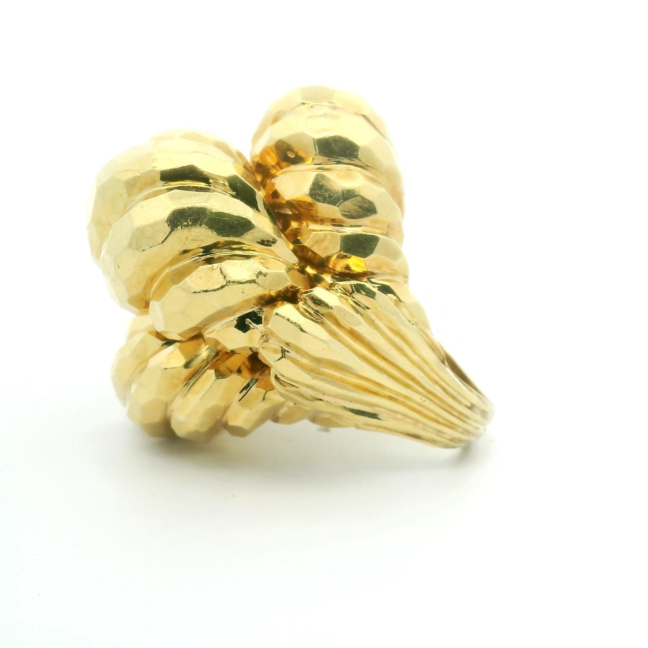 Women's Signed Henry Dunay Very Large Heavy 18k Gold Hammered Textured Statement Ring For Sale