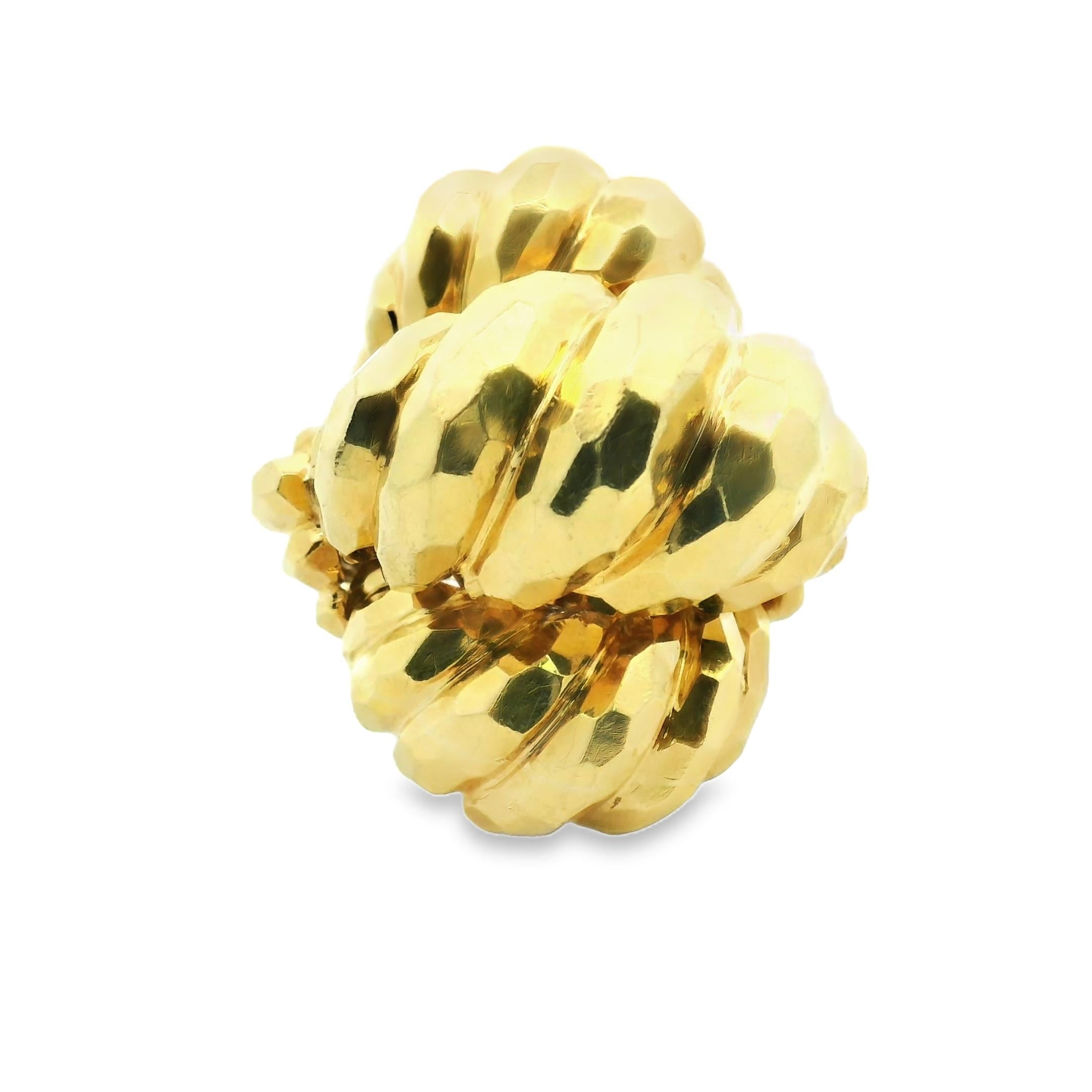 Signed Henry Dunay Very Large Heavy 18k Gold Hammered Textured Statement Ring For Sale 3
