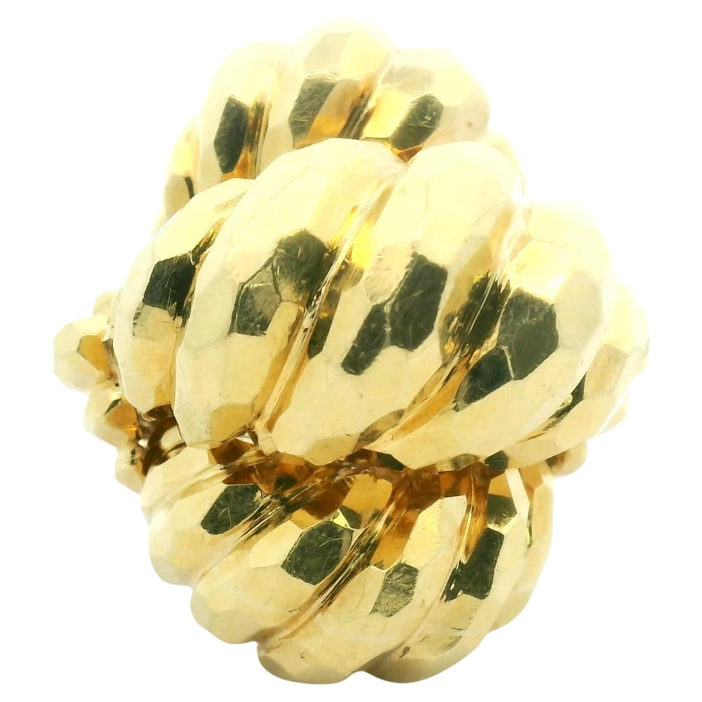 Signed Henry Dunay Very Large Heavy 18k Gold Hammered Textured Statement Ring For Sale