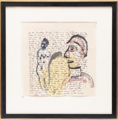 Signed Henry Miller Original Writings and Watercolor Painting
