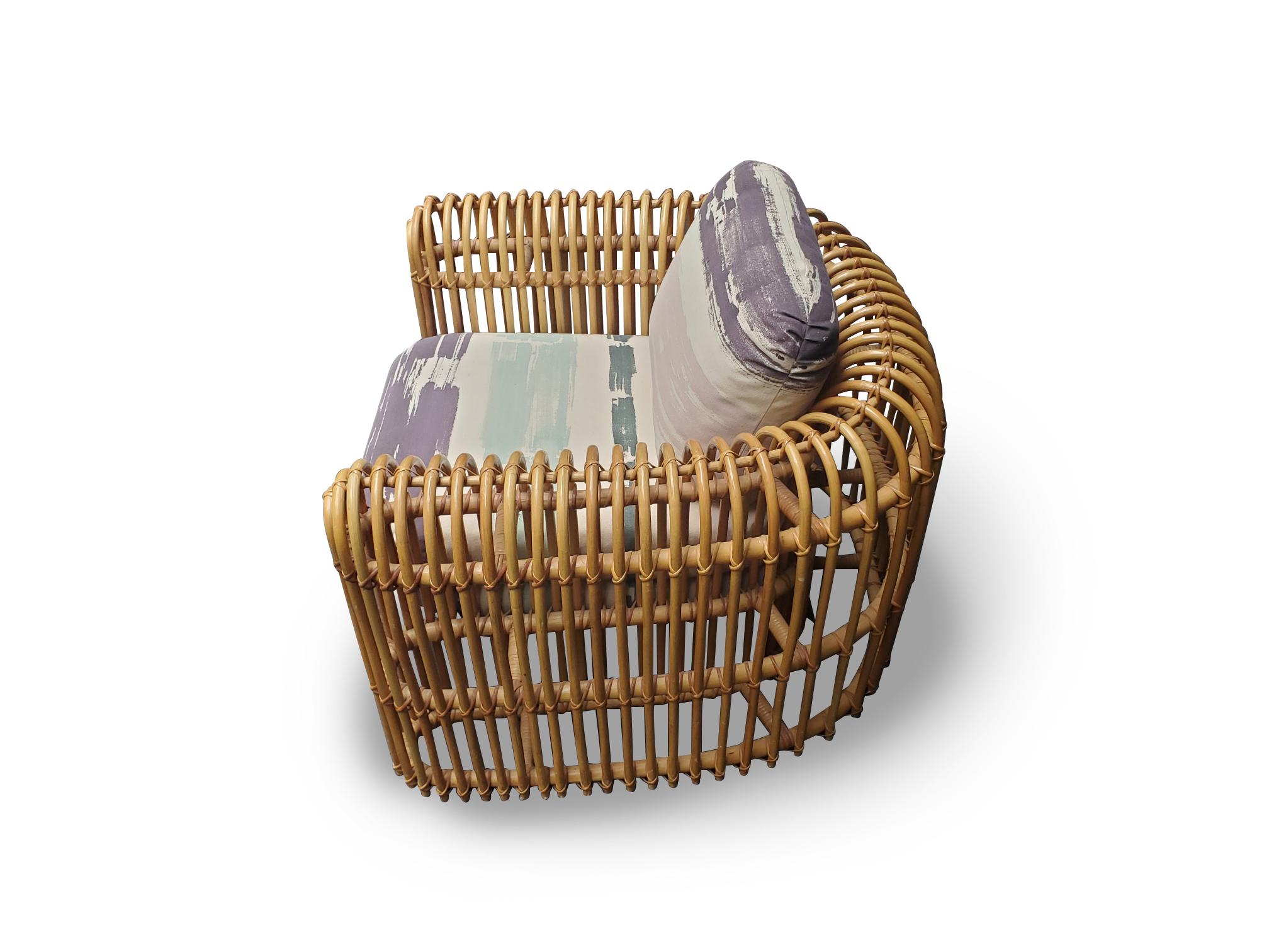 Signierter Henry Olko Rattan- und Schilfrohr-Loungesessel der Serie im Angebot 8