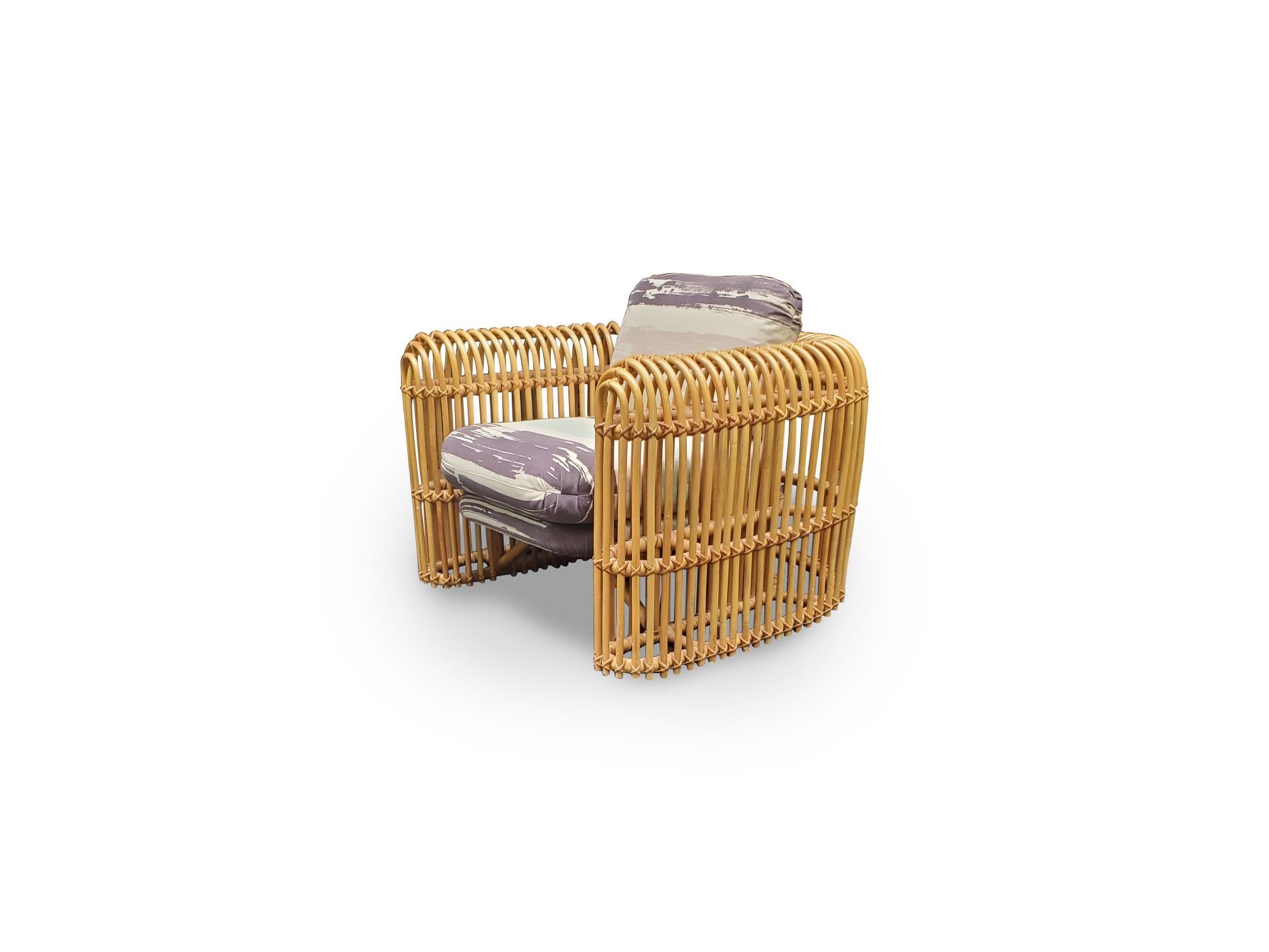 Signierter Henry Olko Rattan- und Schilfrohr-Loungesessel der Serie (Moderne der Mitte des Jahrhunderts) im Angebot