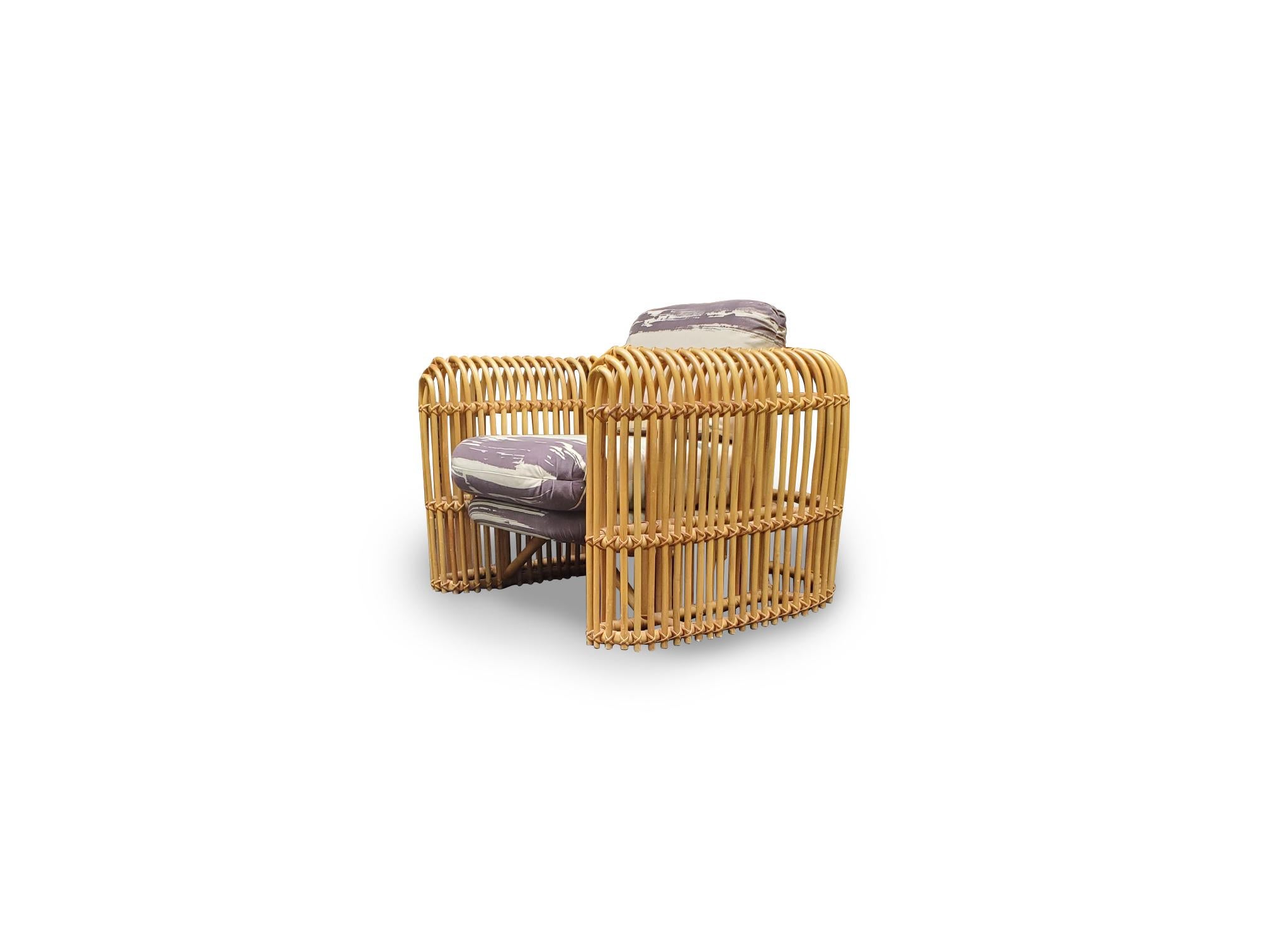 Signierter Henry Olko Rattan- und Schilfrohr-Loungesessel der Serie (amerikanisch) im Angebot