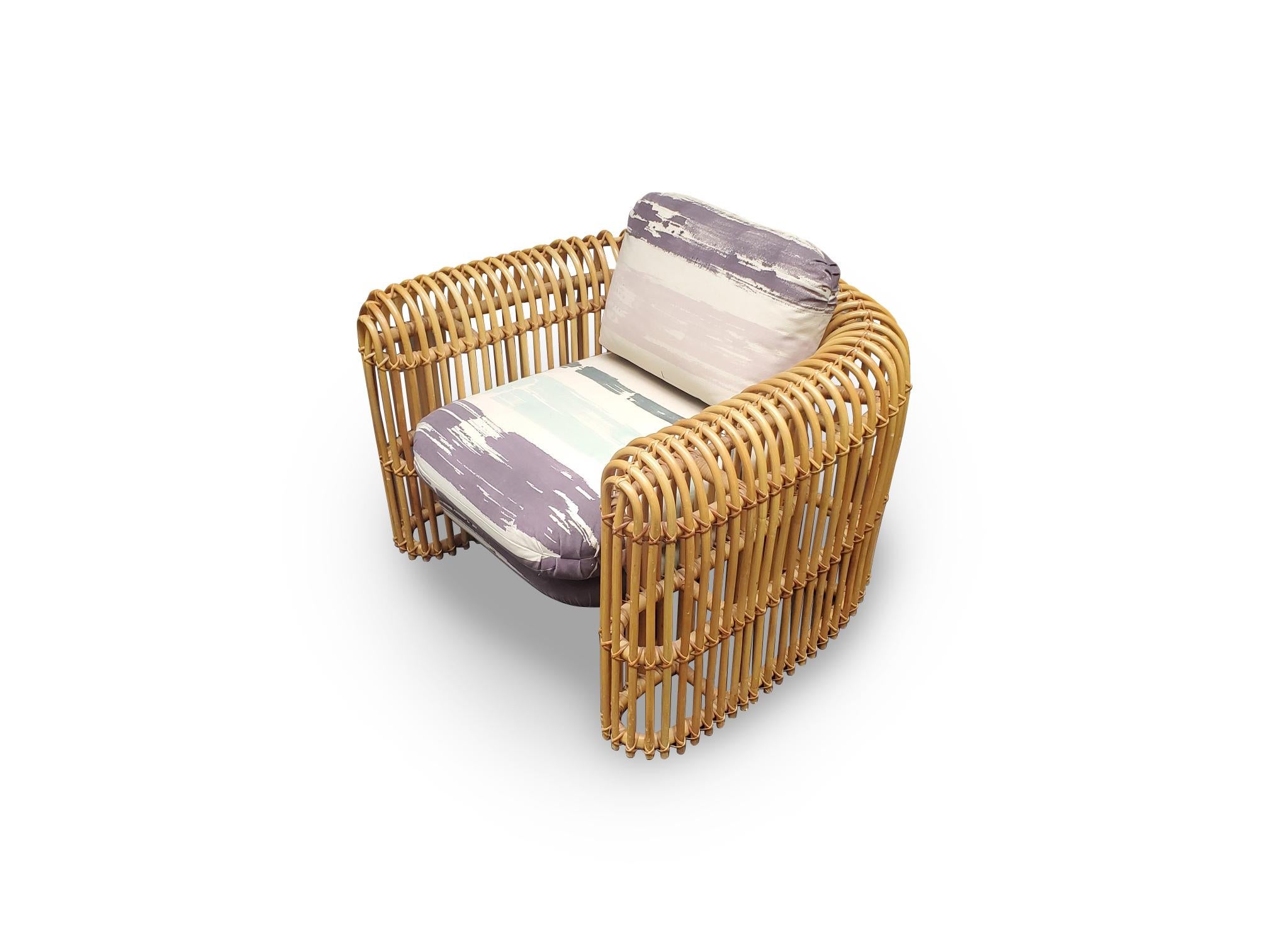Signierter Henry Olko Rattan- und Schilfrohr-Loungesessel der Serie im Zustand „Gut“ im Angebot in Middlesex, NJ