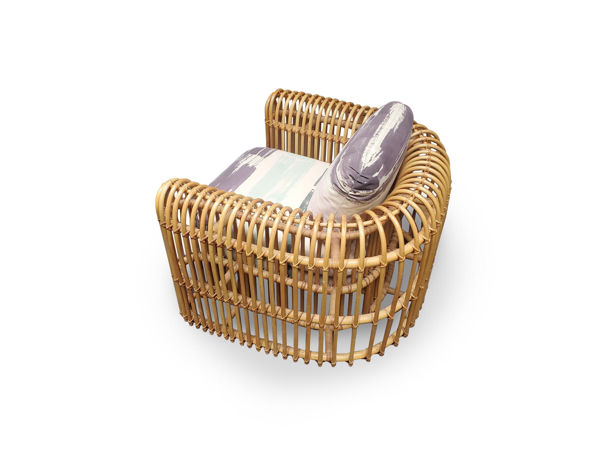 Signierter Henry Olko Rattan- und Schilfrohr-Loungesessel der Serie im Angebot 1