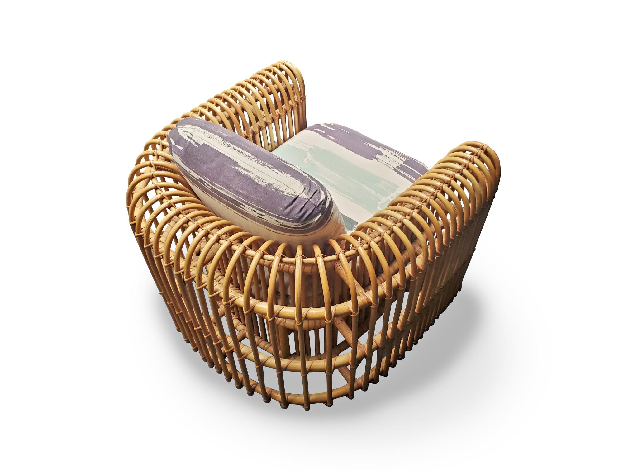 Signierter Henry Olko Rattan- und Schilfrohr-Loungesessel der Serie im Angebot 3