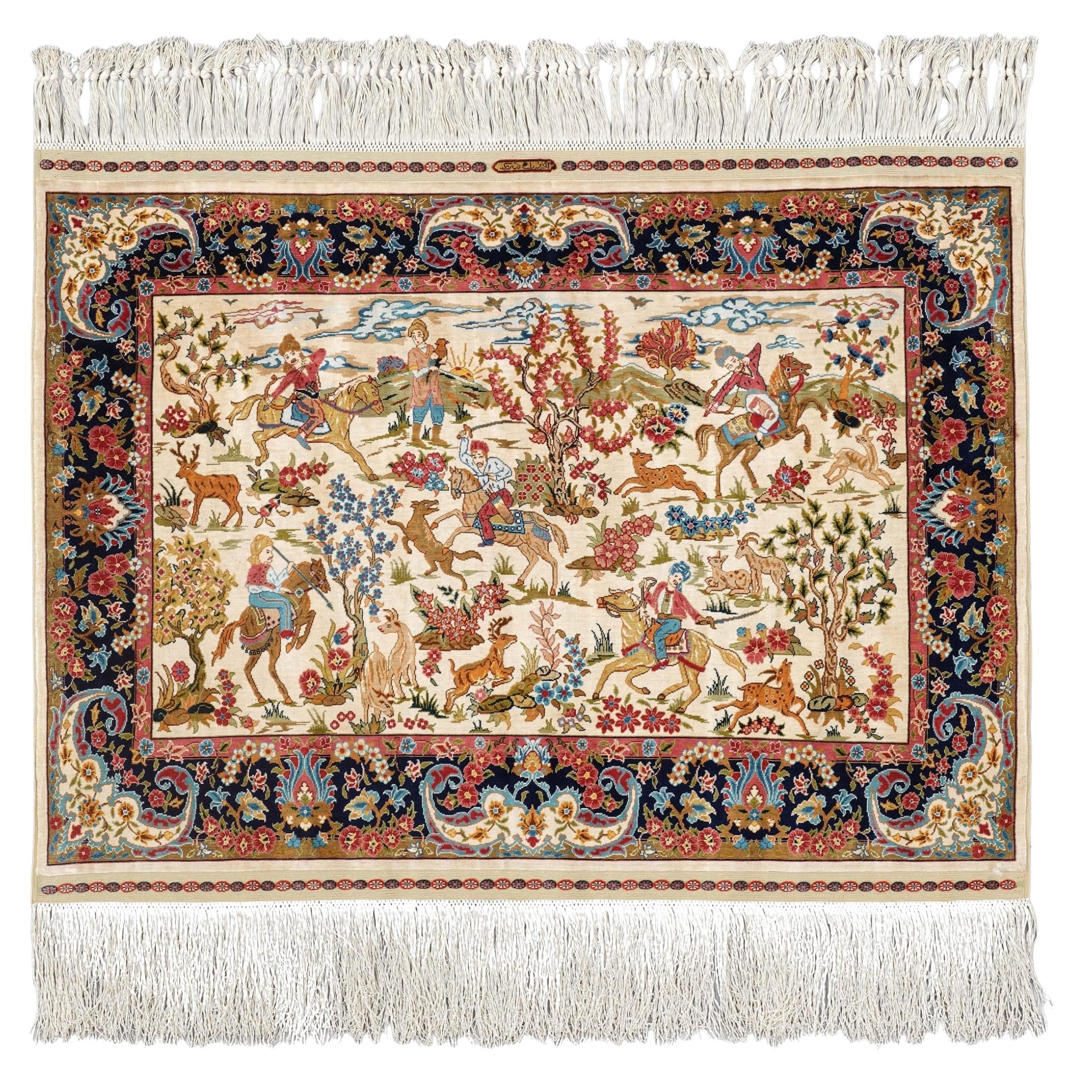 Signed Hereke Silk Rug - Mid 20th century For Sale