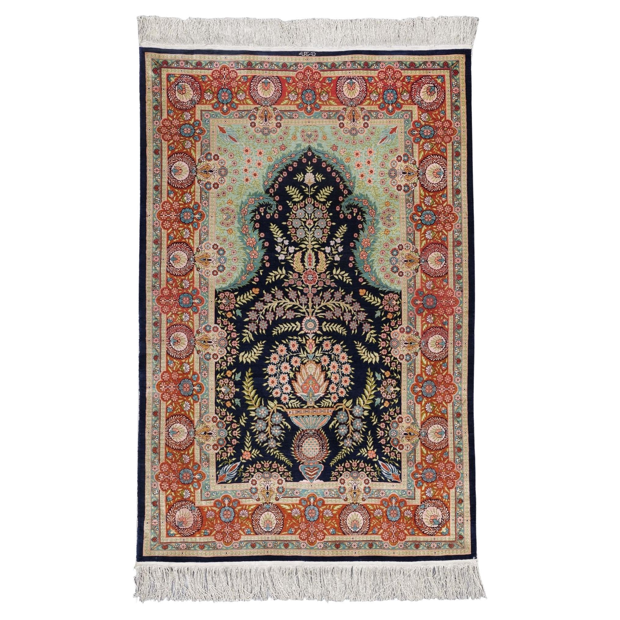 Antique Signed Hereke Silk Rug - Mid 20th Century