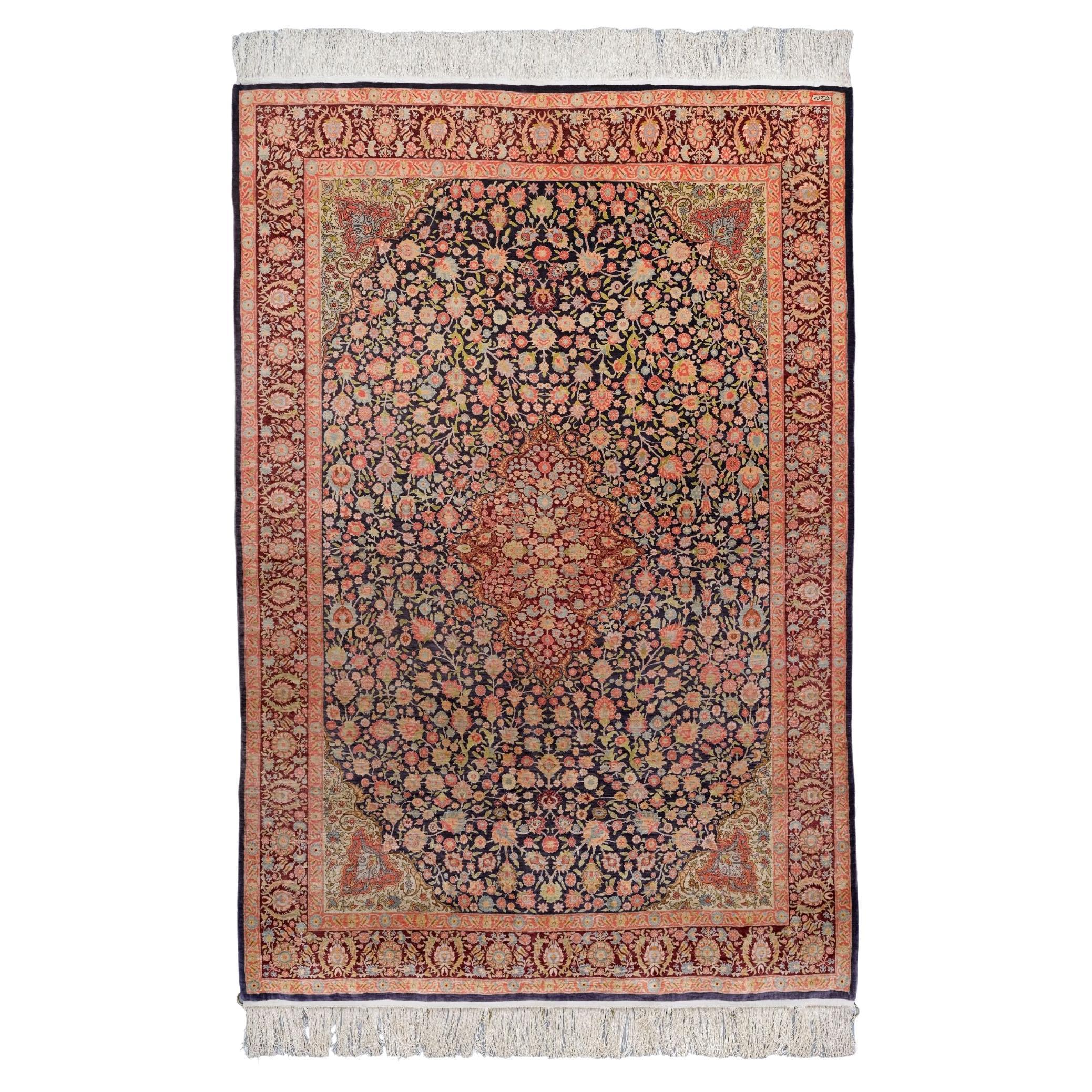 Antique Signed Hereke Silk Rug - Mid 20th Century