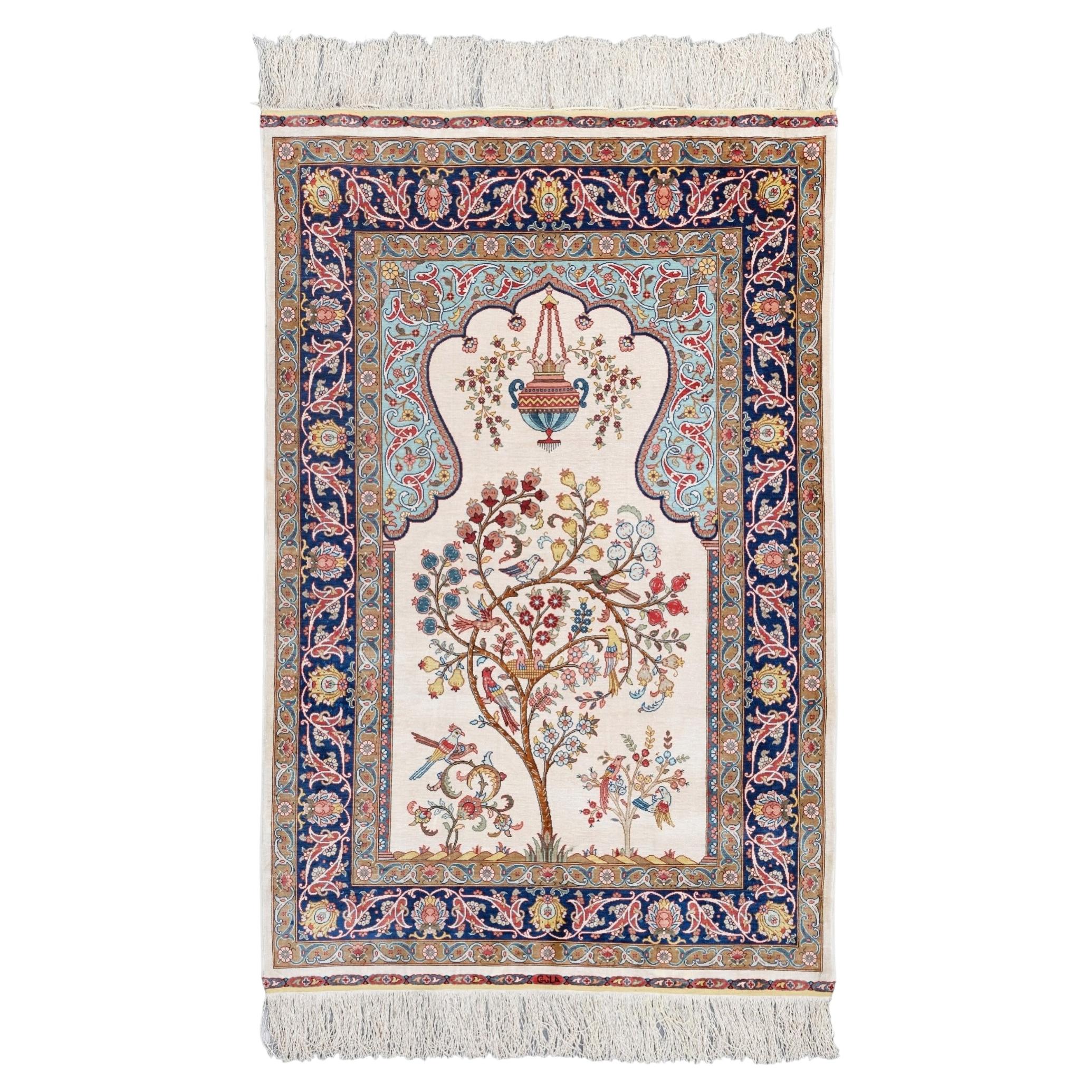 Antique Signed Hereke Silk Rug - Mid 20th Century For Sale