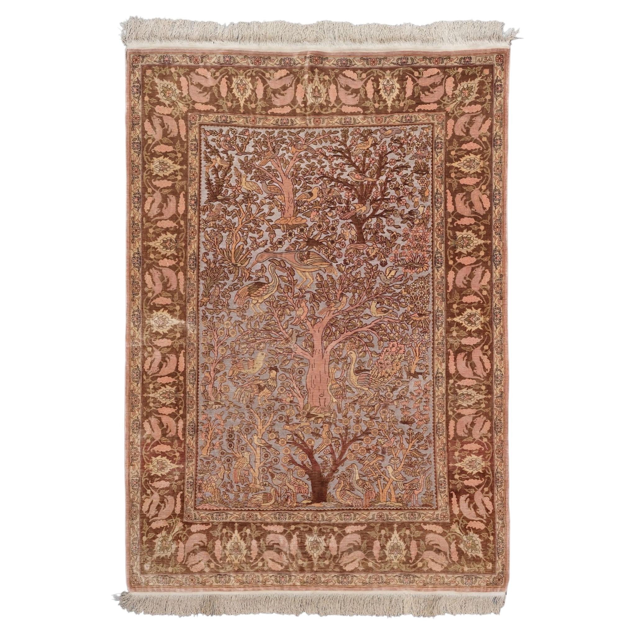 Antique Signed Hereke Silk Rug - Mid 20th Century