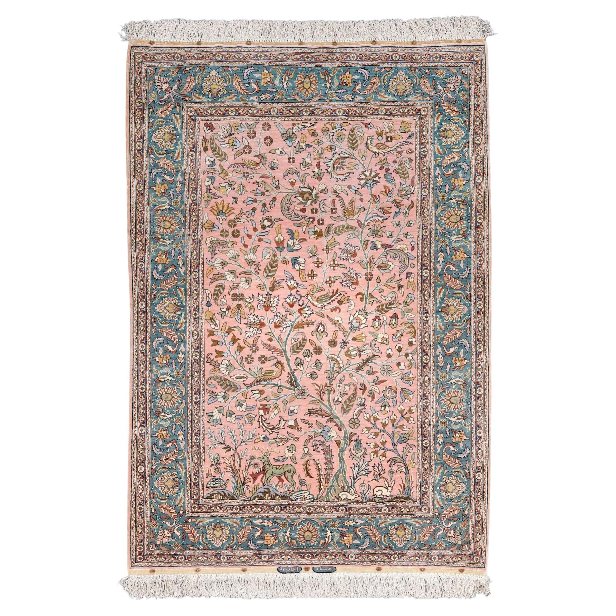 Antique Signed Hereke Silk Rug - Mid 20th Century