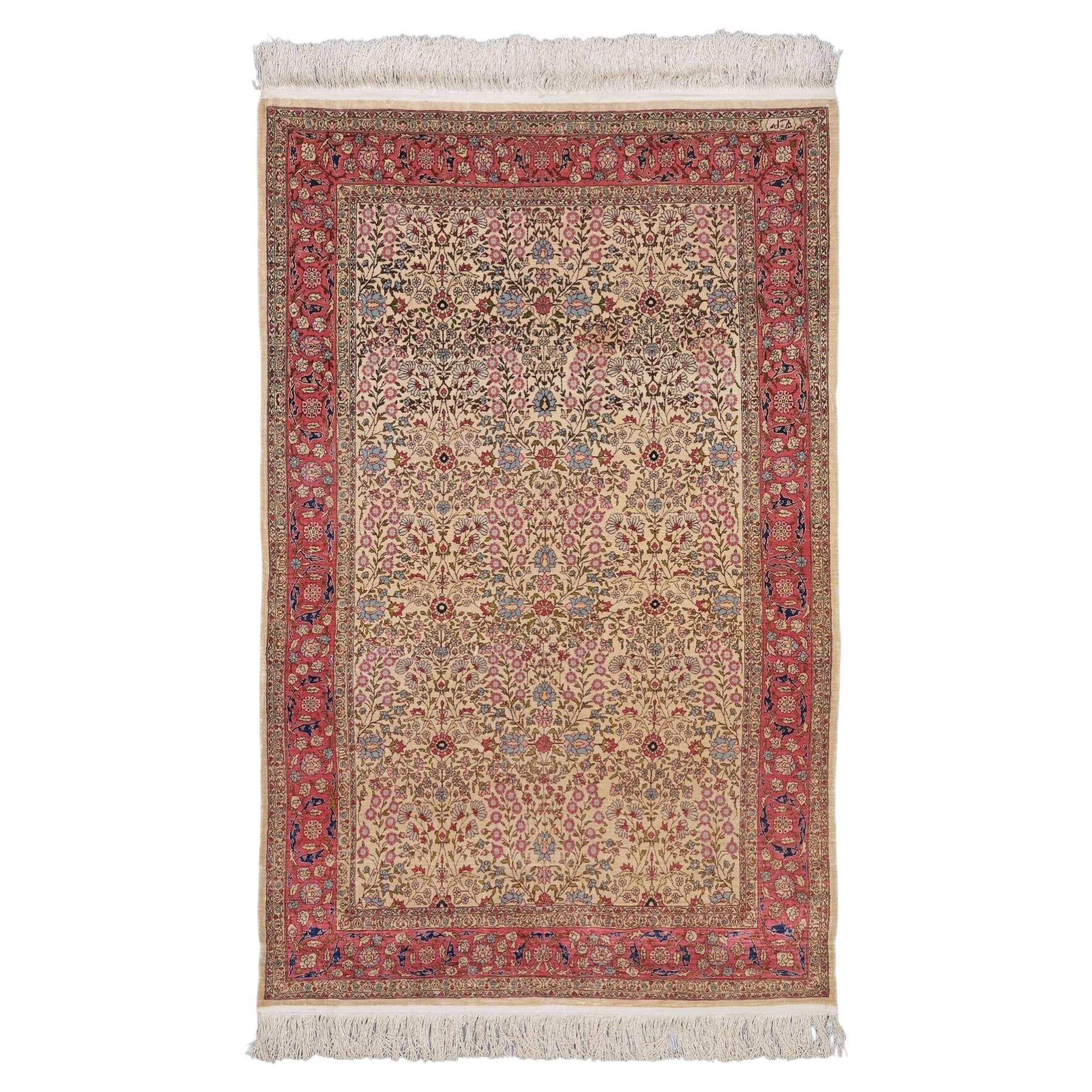 Tappeto antico in seta Hereke firmato - Mid Century Antiques