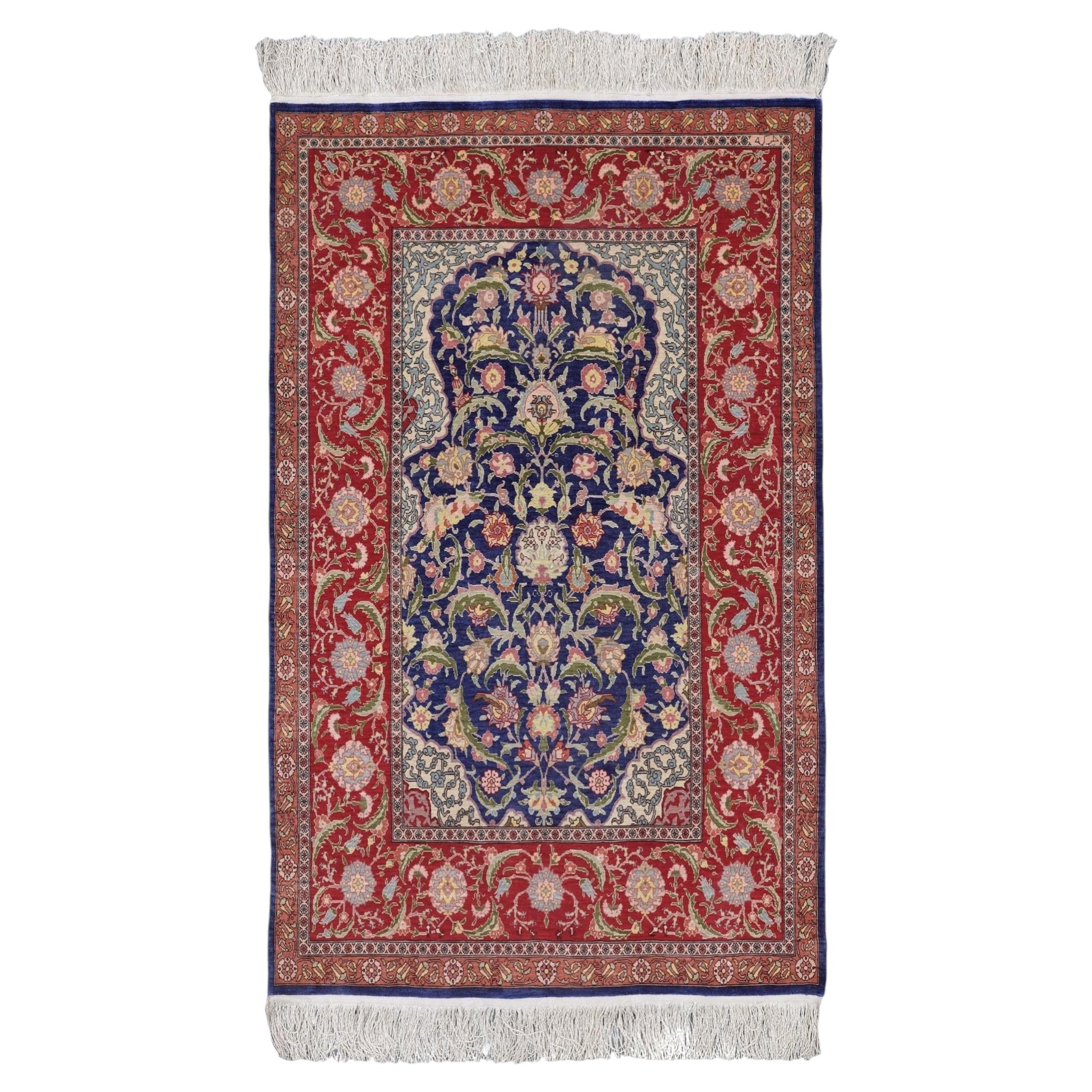 Signed Hereke Silk Rug - Mid 20th Century