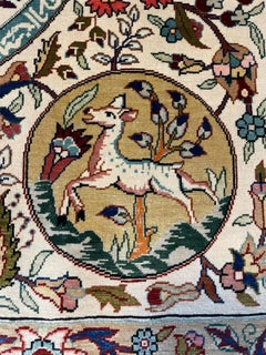 Signed Hereke Silk Rug, Sufi Figure & Animal Roundels, Calligraphy, - 1N137