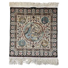 Signed Hereke Silk Rug, Sufi Figure & Animal Roundels, Calligraphy, - 1N137