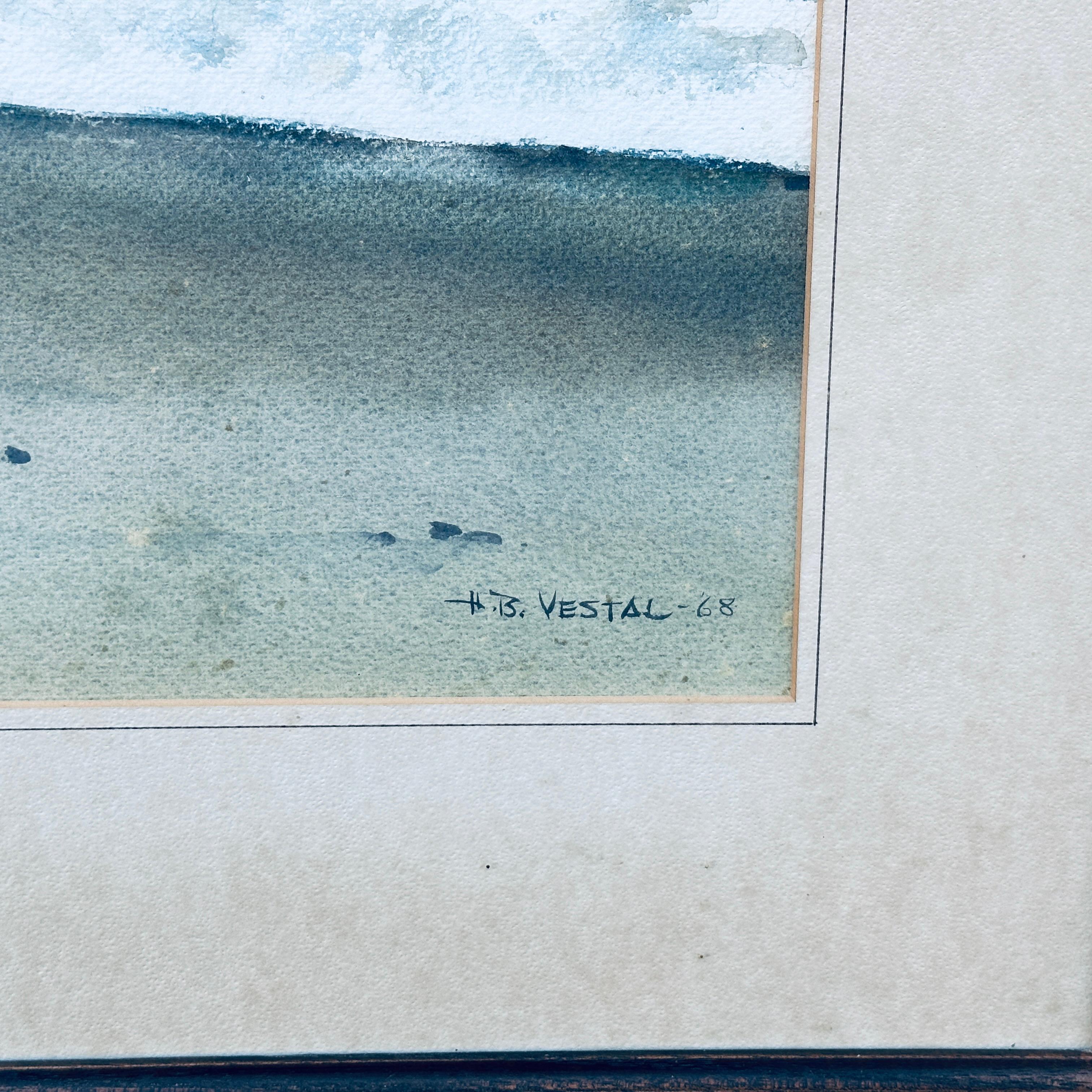 Signiert Herman H.b. Vestal (1916-2007) Aquarellgemälde Nautische Meereslandschaft, signiert im Angebot 3