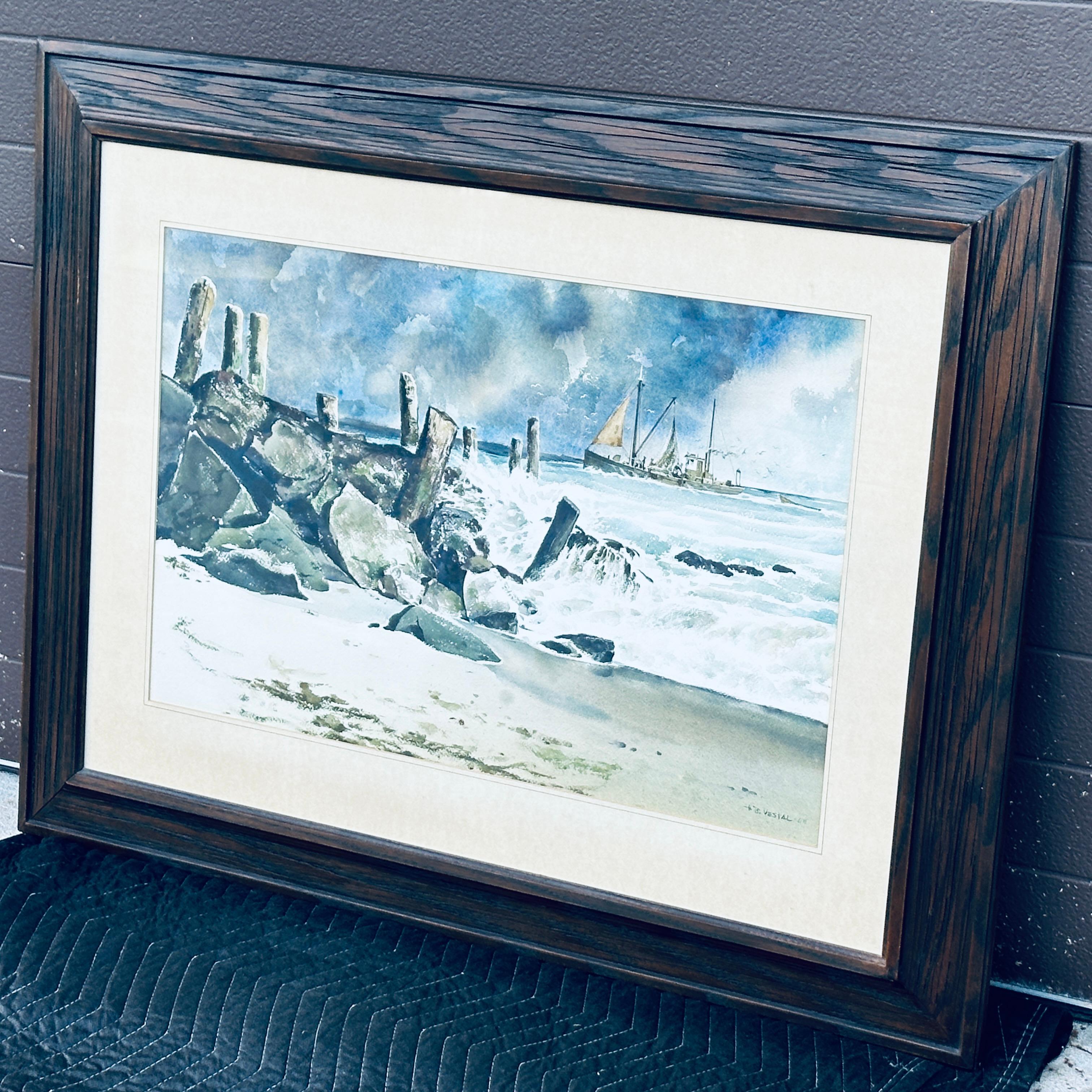Signiert Herman H.b. Vestal (1916-2007) Aquarellgemälde Nautische Meereslandschaft, signiert im Angebot 5