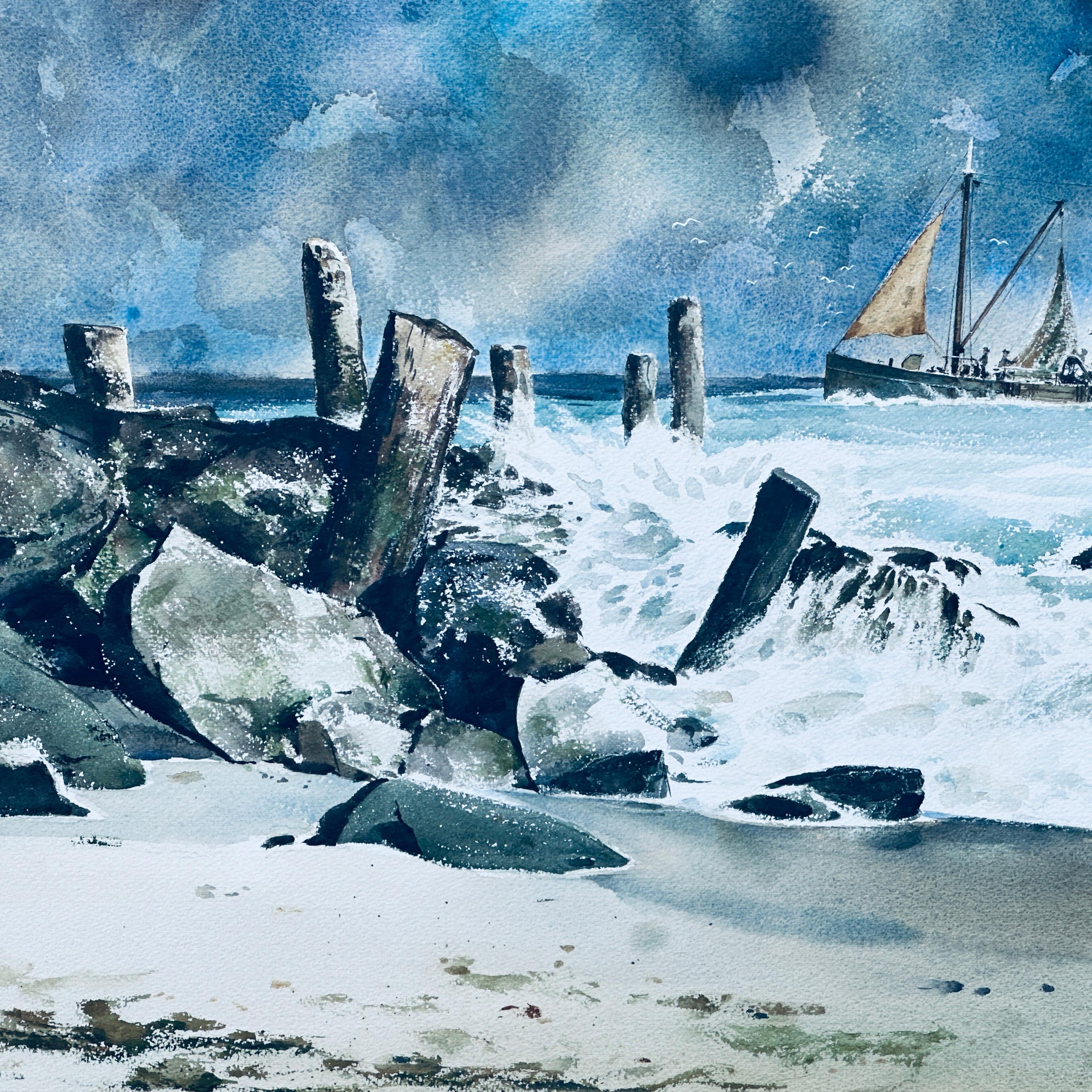 Signiert Herman H.b. Vestal (1916-2007) Aquarellgemälde Nautische Meereslandschaft, signiert (Mitte des 20. Jahrhunderts) im Angebot