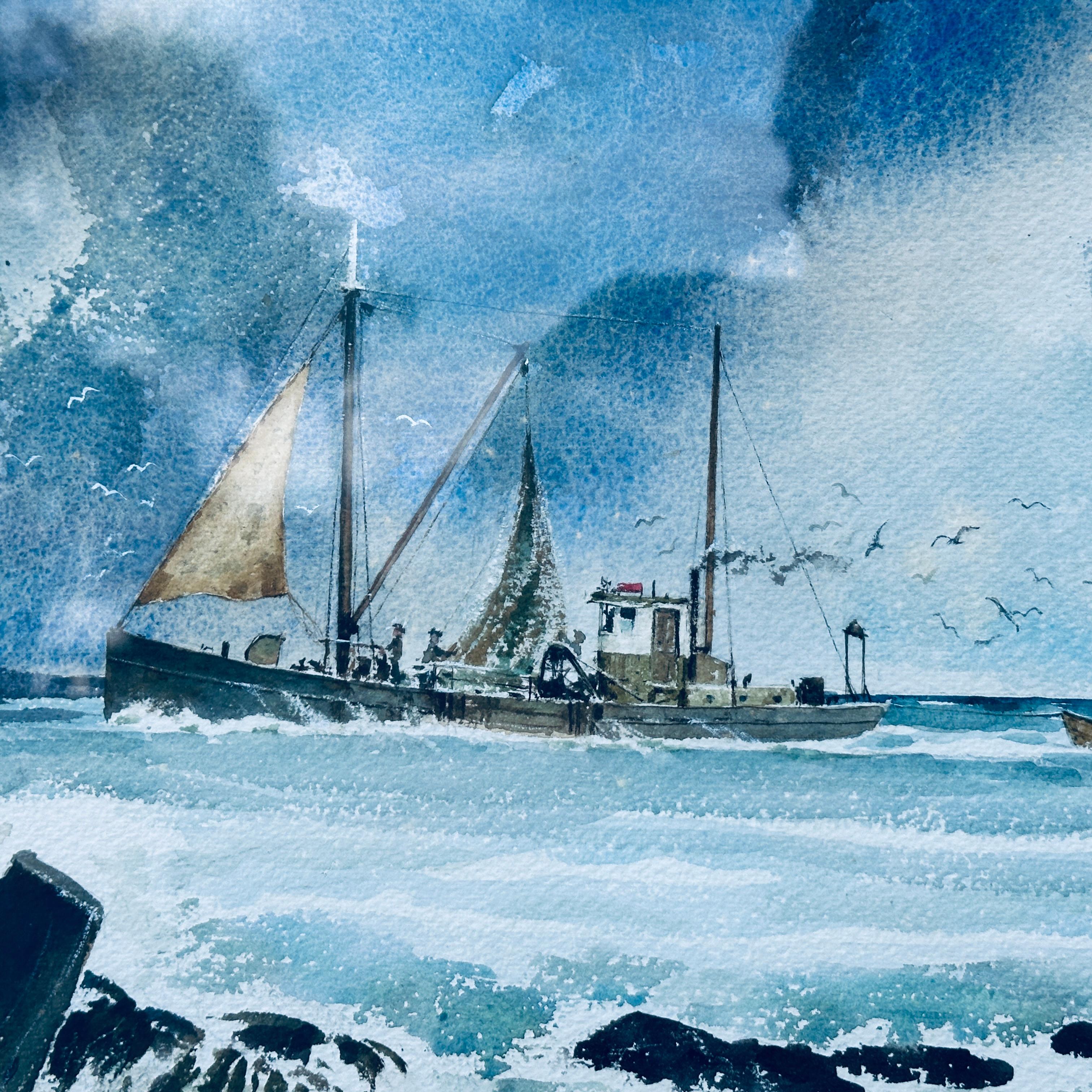 Signiert Herman H.b. Vestal (1916-2007) Aquarellgemälde Nautische Meereslandschaft, signiert im Angebot 1