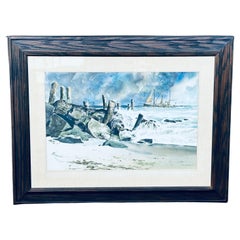 Vintage Signed Herman H.b. Vestal (1916-2007) Watercolor Painting Nautical Seascape