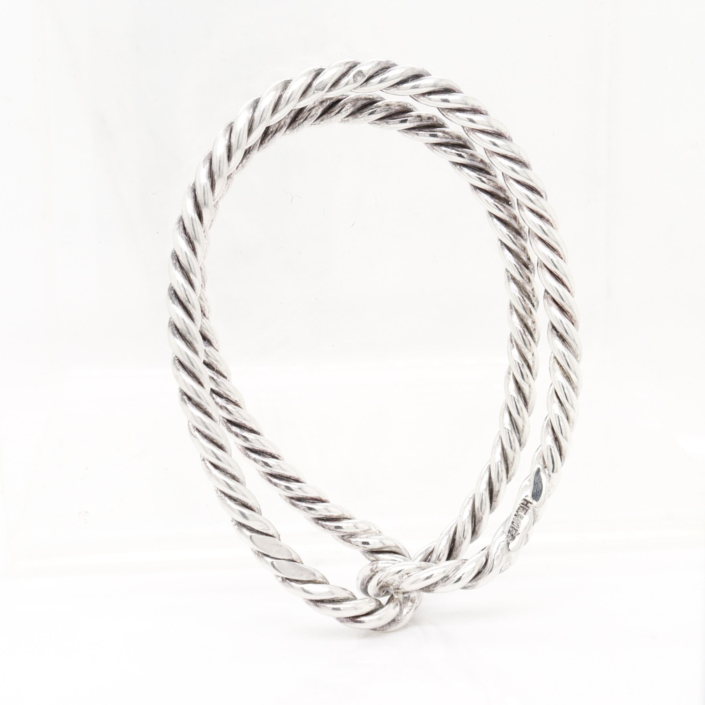 Signiert Hermès Französisch Sterling Silber Cord Twist Schal Clip oder Ring im Angebot 7