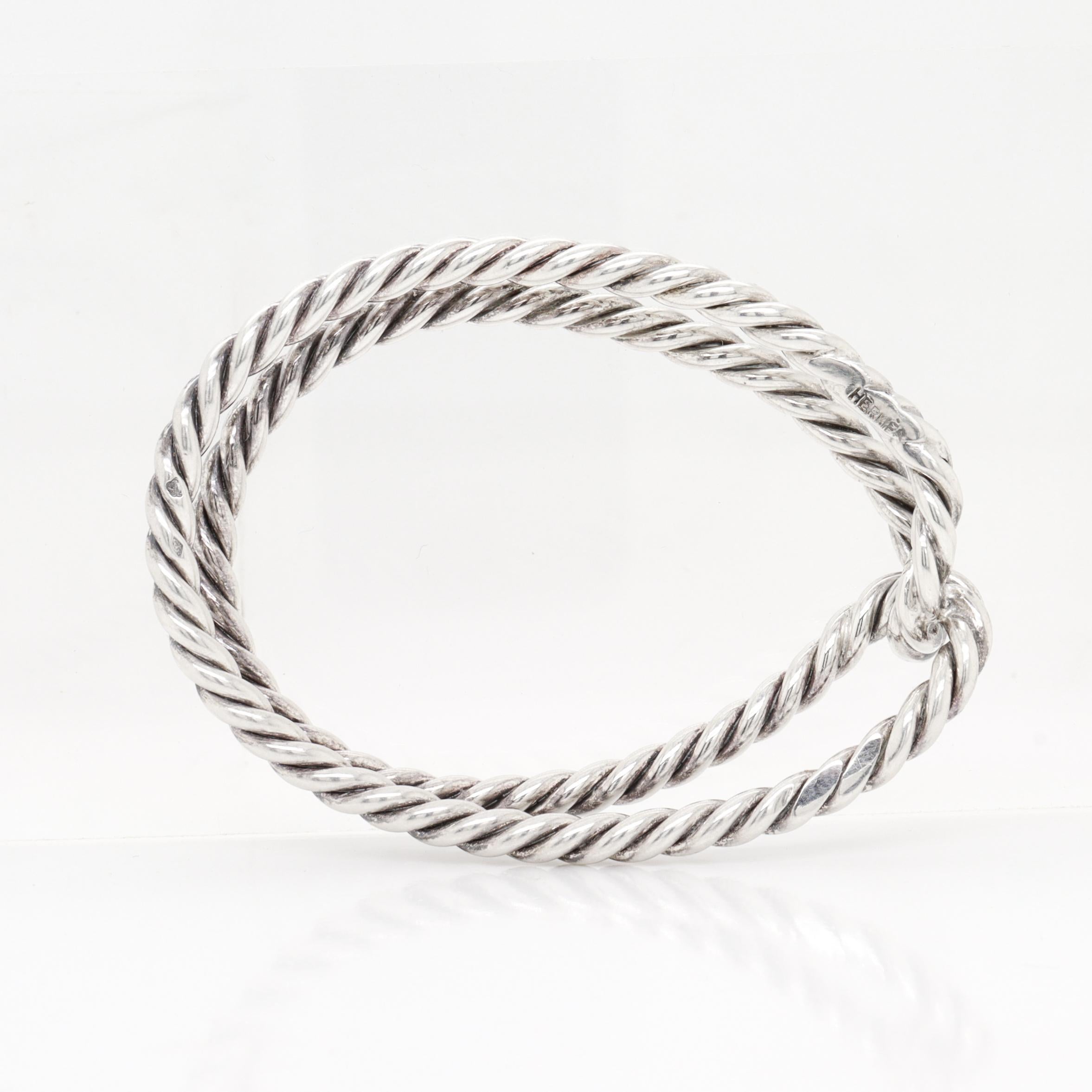 Signiert Hermès Französisch Sterling Silber Cord Twist Schal Clip oder Ring im Angebot 14