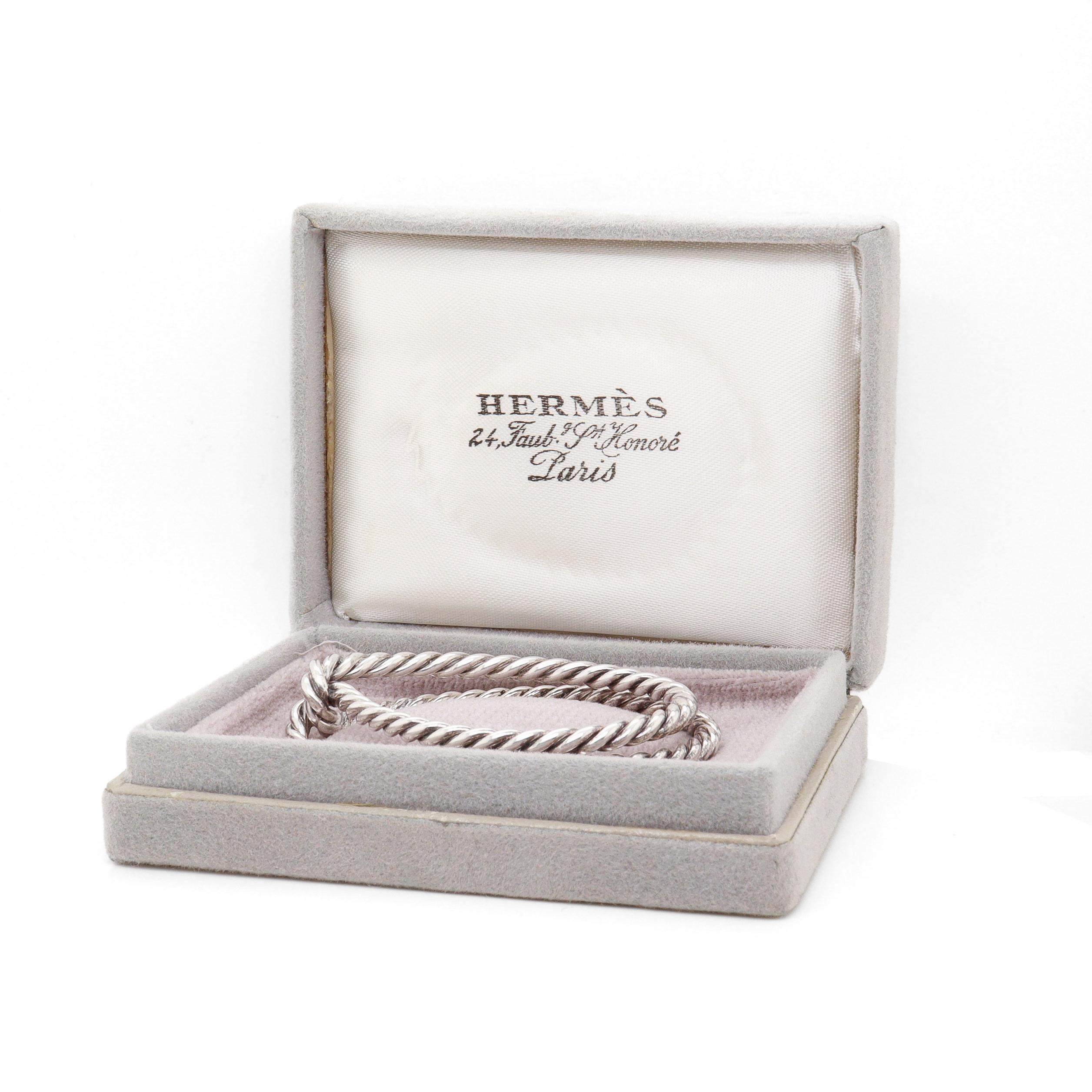 Signiert Hermès Französisch Sterling Silber Cord Twist Schal Clip oder Ring im Angebot 15