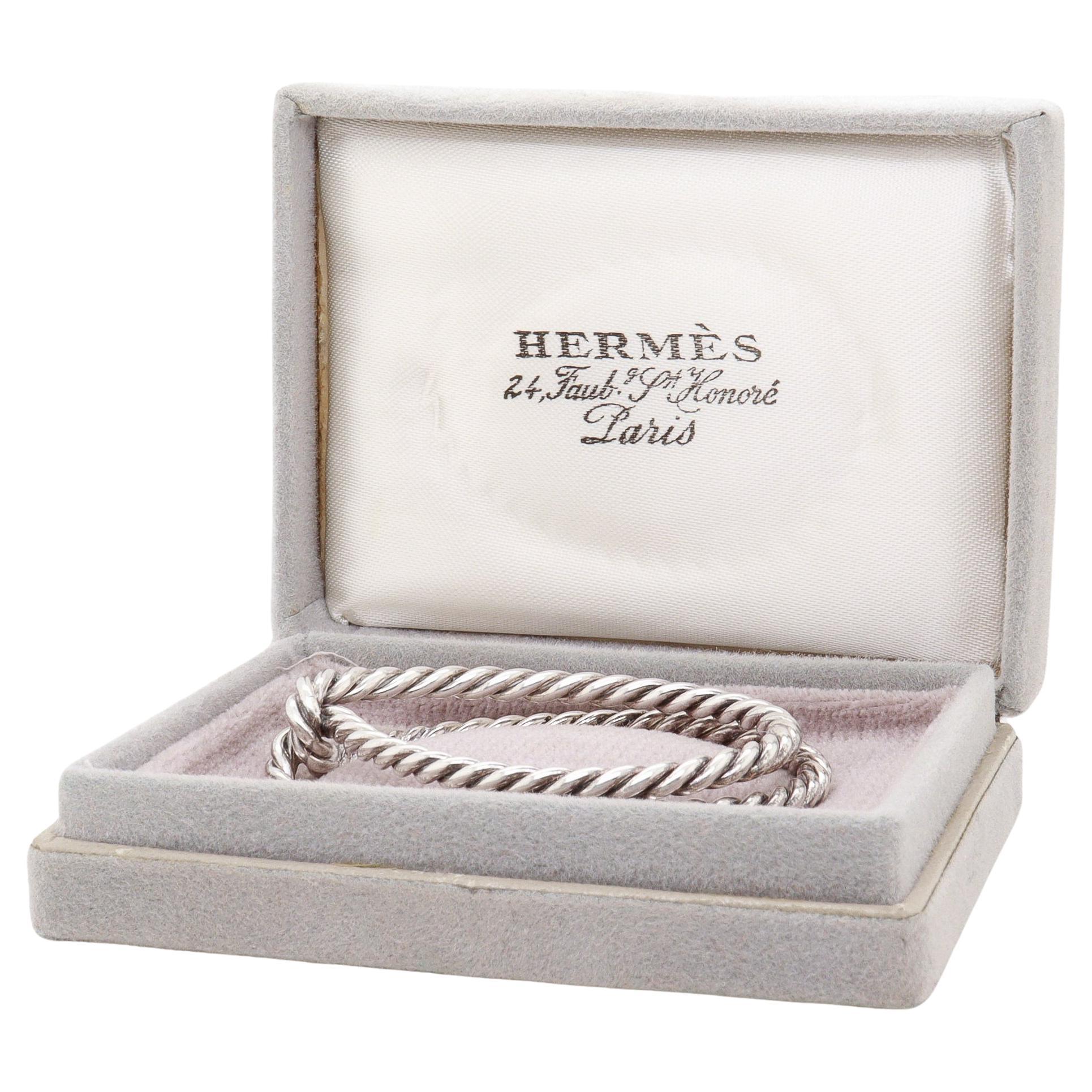 Signiert Hermès Französisch Sterling Silber Cord Twist Schal Clip oder Ring im Angebot