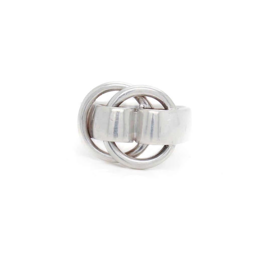 Signed Hermes Sterling Silver Deux Anneaux Ring  In Good Condition For Sale In Philadelphia, PA