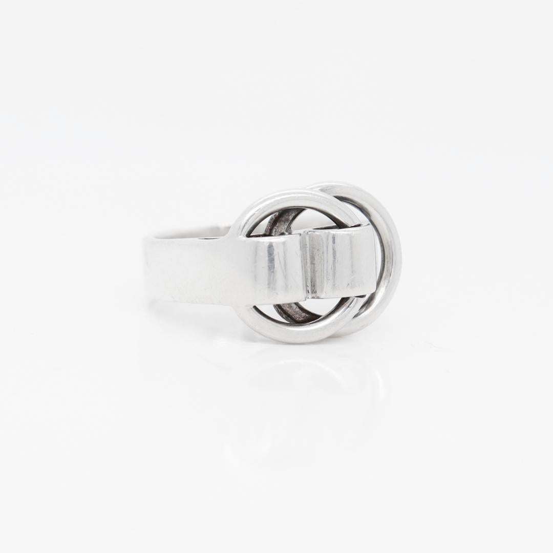 Women's Signed Hermes Sterling Silver Deux Anneaux Ring For Sale