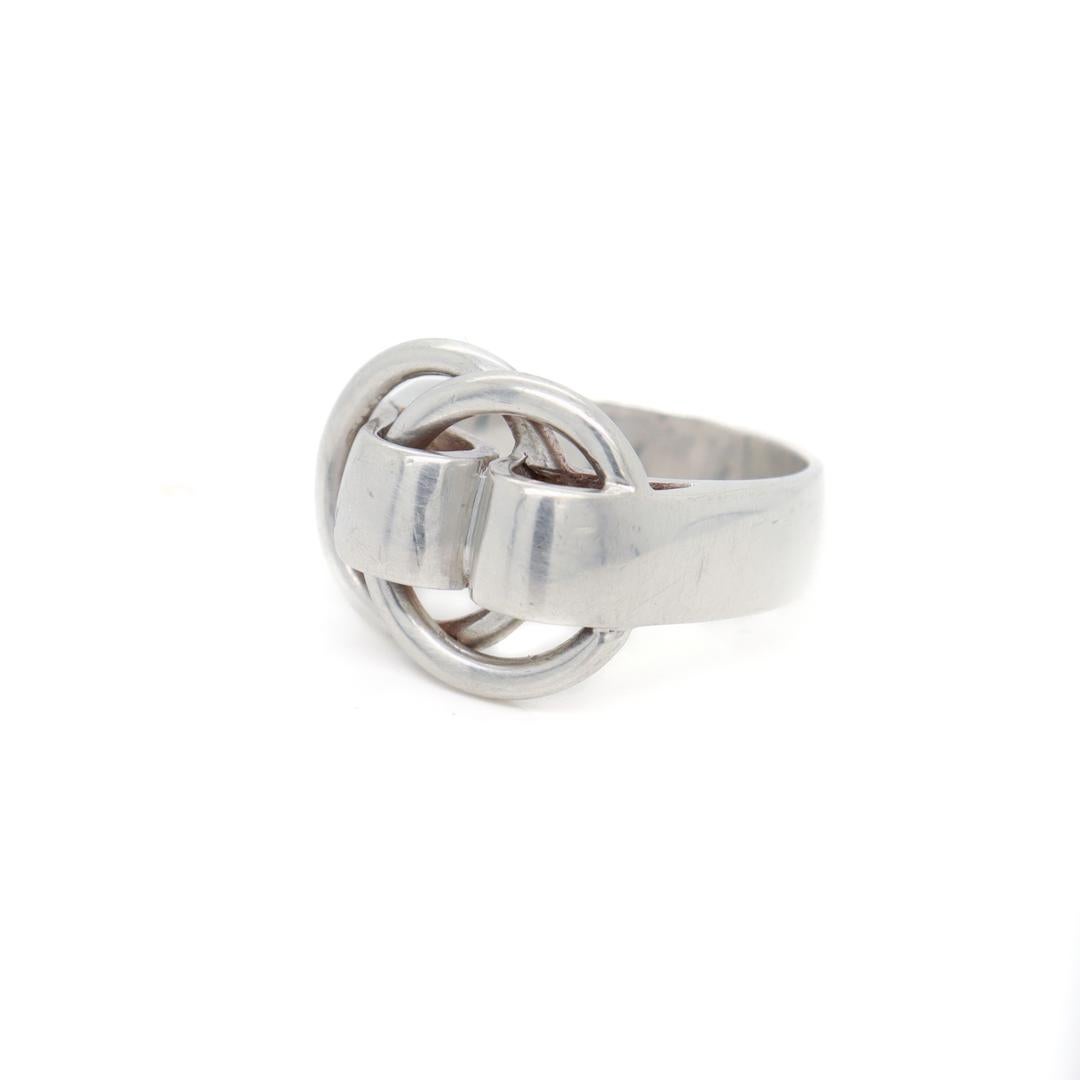 Women's Signed Hermes Sterling Silver Deux Anneaux Ring  For Sale