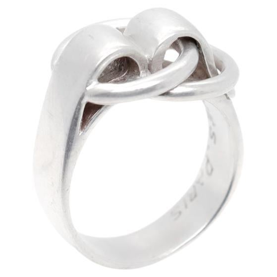 Signed Hermes Sterling Silver Deux Anneaux Ring  For Sale