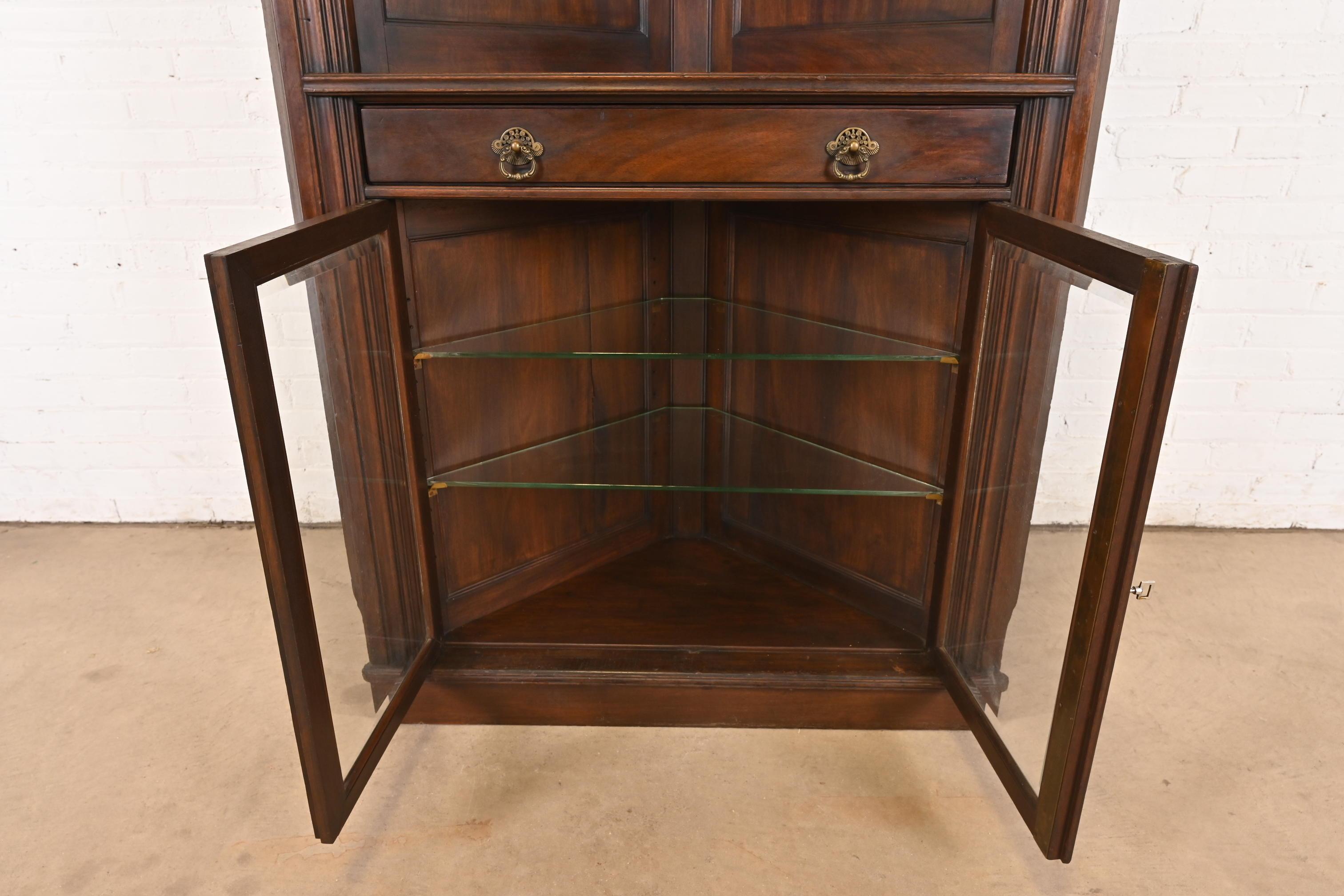 Signed Herter Brothers Eastlake Victorian Carved Mahogany Corner Cabinet For Sale 1
