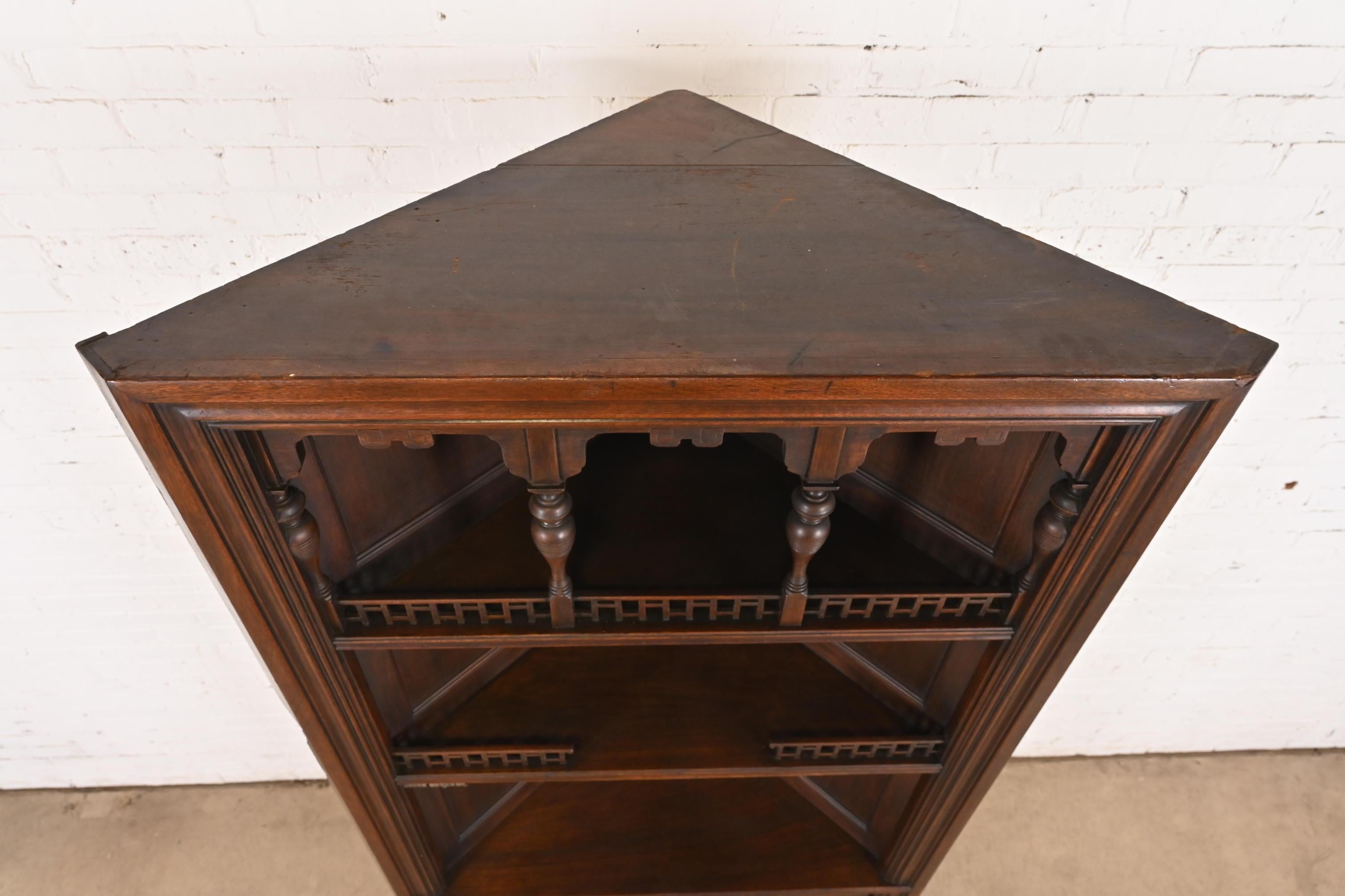 Signed Herter Brothers Eastlake Victorian Carved Mahogany Corner Cabinet For Sale 3