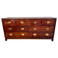 Signed Hickory White Mahogany Campaign Style 7 Drawer Dresser Brass Hardware