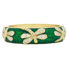 Signiert Hidalgo Schmetterlingsring, 18 Karat Gold, grüne Emaille und Diamanten
