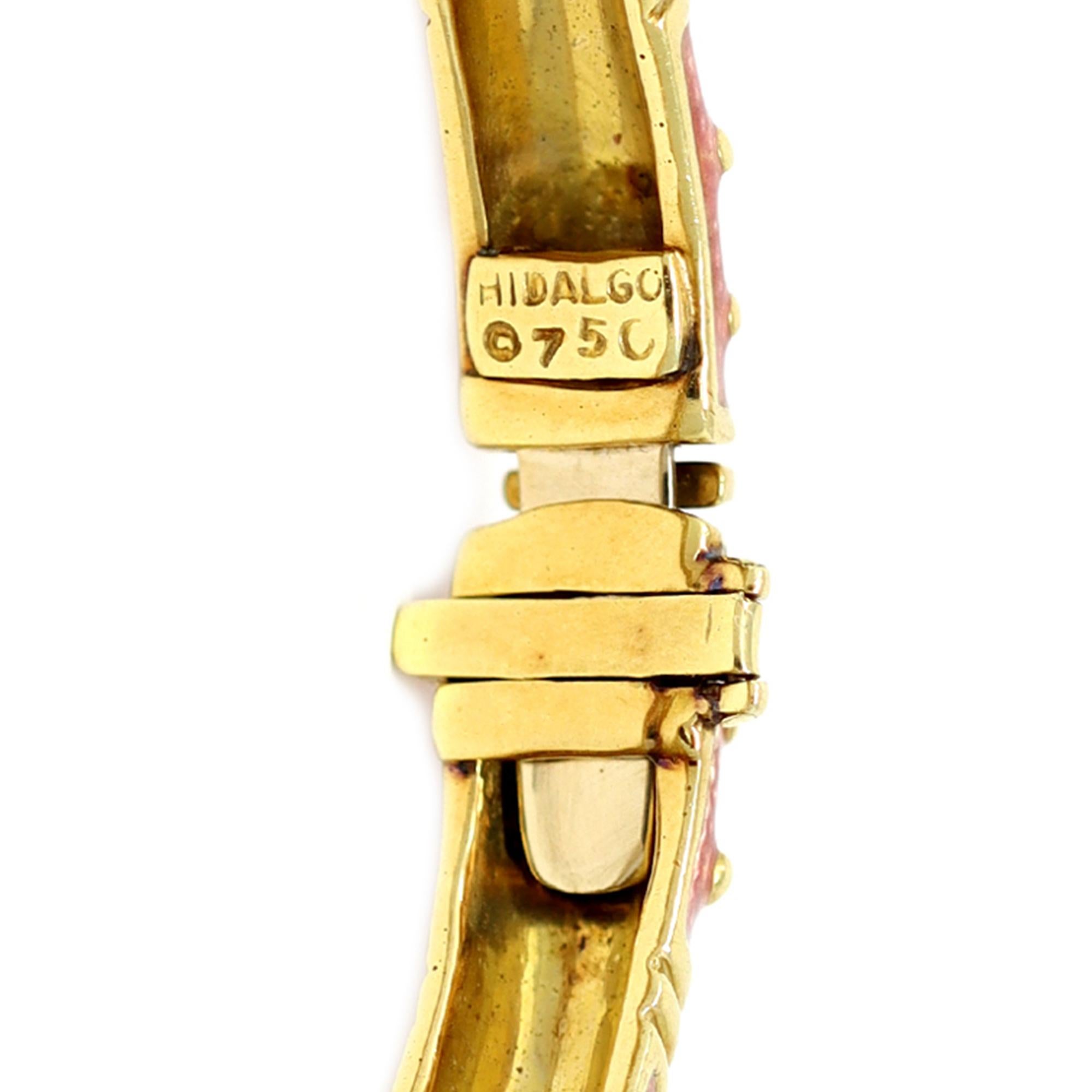 Armreif, signiert Hidalgo, 18 Karat Gelbgold & rosa Emaille für Damen oder Herren