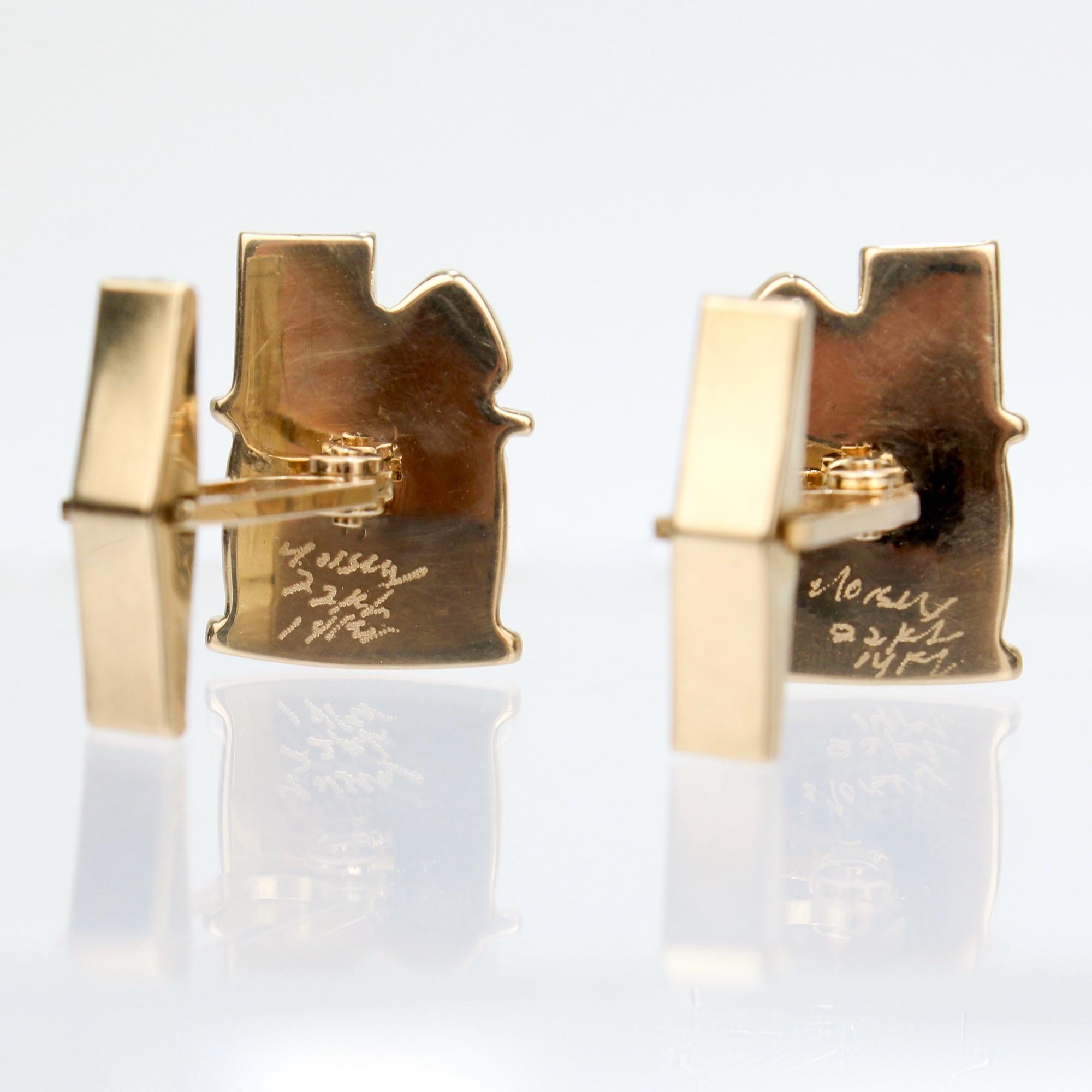 Signed High Karat Gold Memphis School Opal, Amethyst, & Pearl Cufflinks For Sale 1