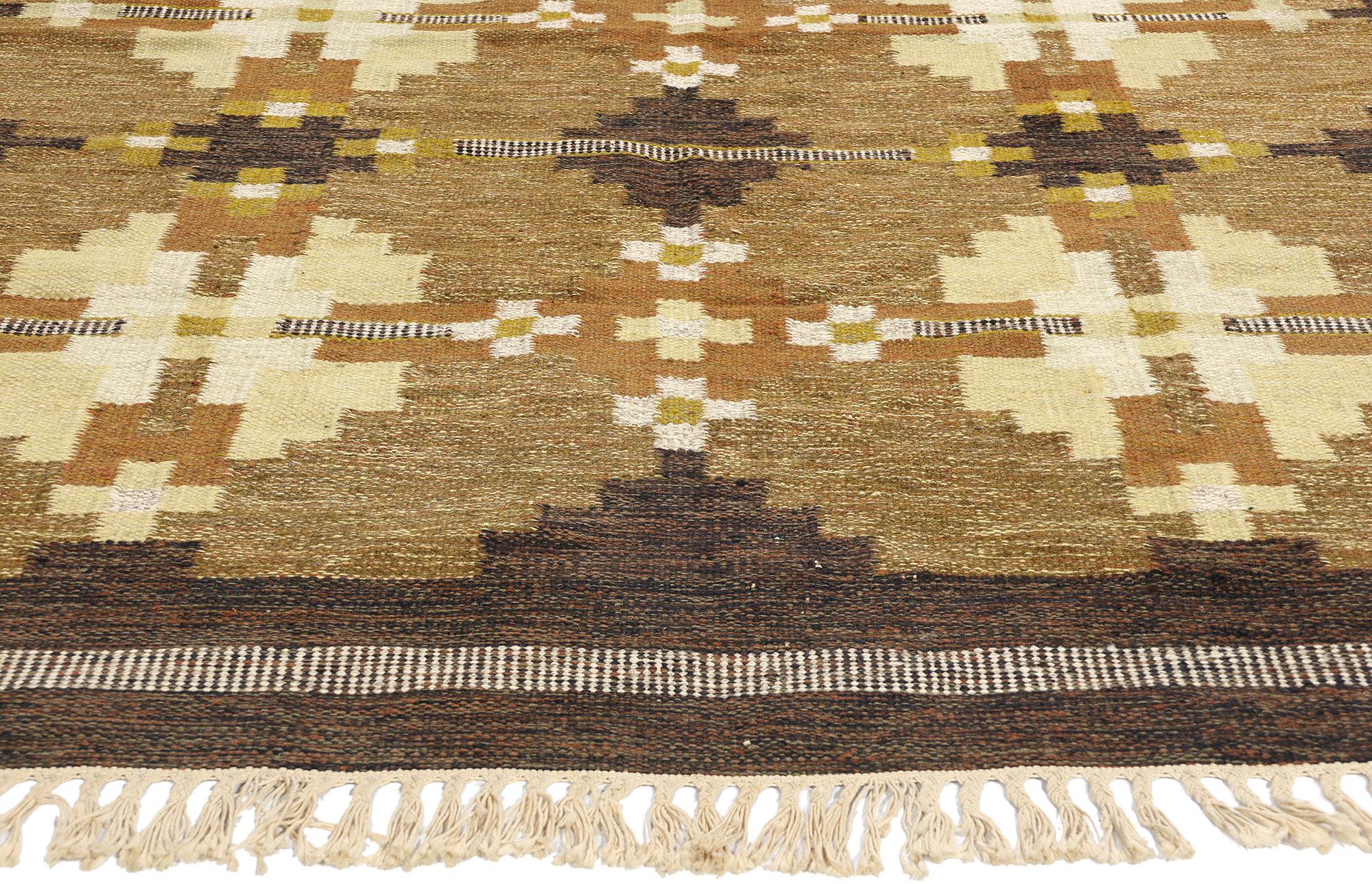 Hand-Woven 1960's Signed HLO Vintage Scandinavian Swedish Röllakan, 06'06 x 09'03 For Sale