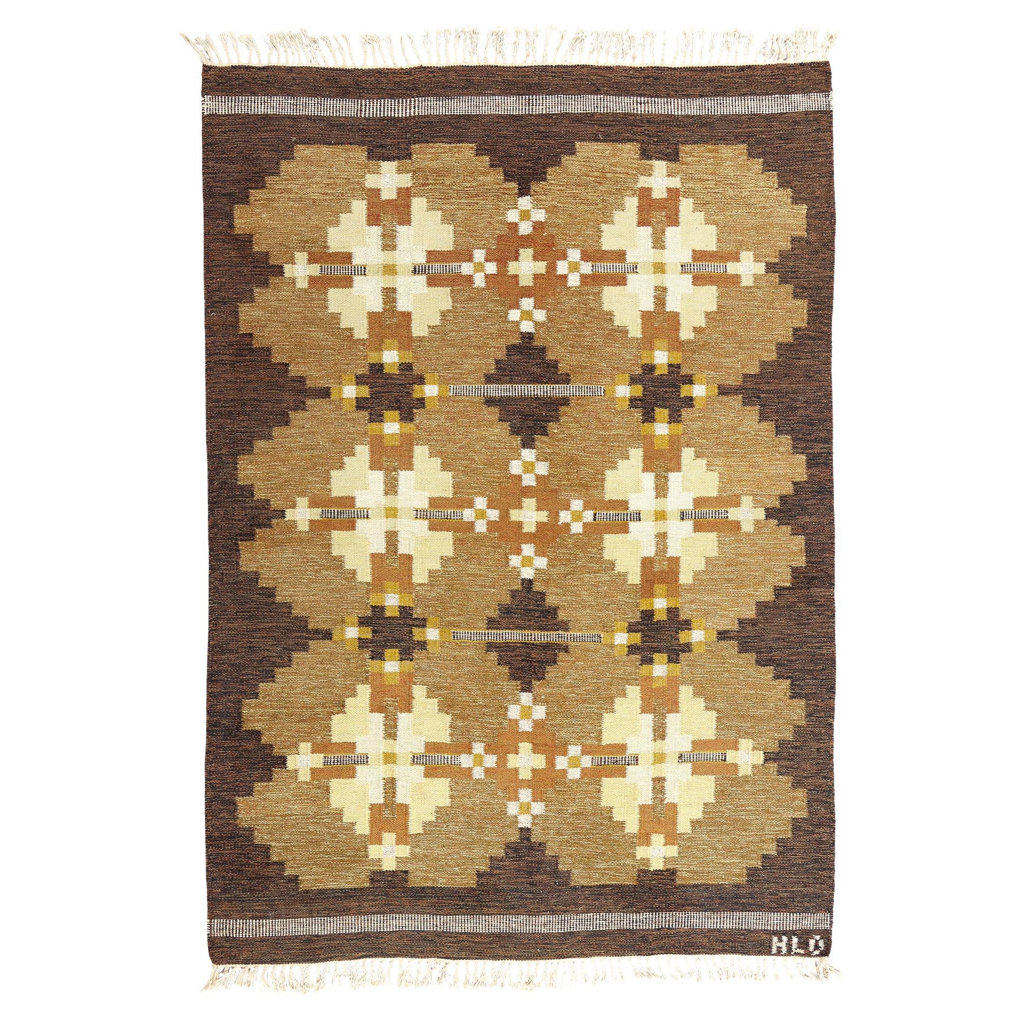 Anni '60 firmato HLO Vintage Scandinavo Svedese Röllakan, 06'06 x 09'03