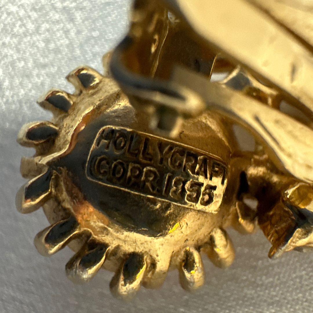 Signiert Hollycraft Coper Antiker Strass Goldfarbener Clip auf Ohrringe Jahr 1855 im Angebot 3