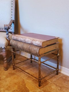 Signed Horacio Acuña Spanish Faux Stacked Books Gilt Bronze Side Table