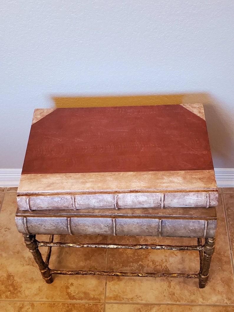 Neoclassical Signed Horacio Acuña Spanish Faux Stacked Books Gilt Bronze Side Table For Sale