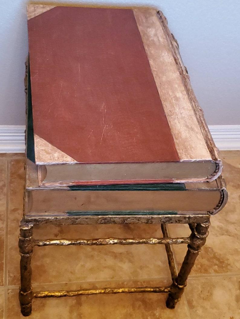 Signed Horacio Acuña Spanish Faux Stacked Books Gilt Bronze Side Table In Good Condition For Sale In Forney, TX