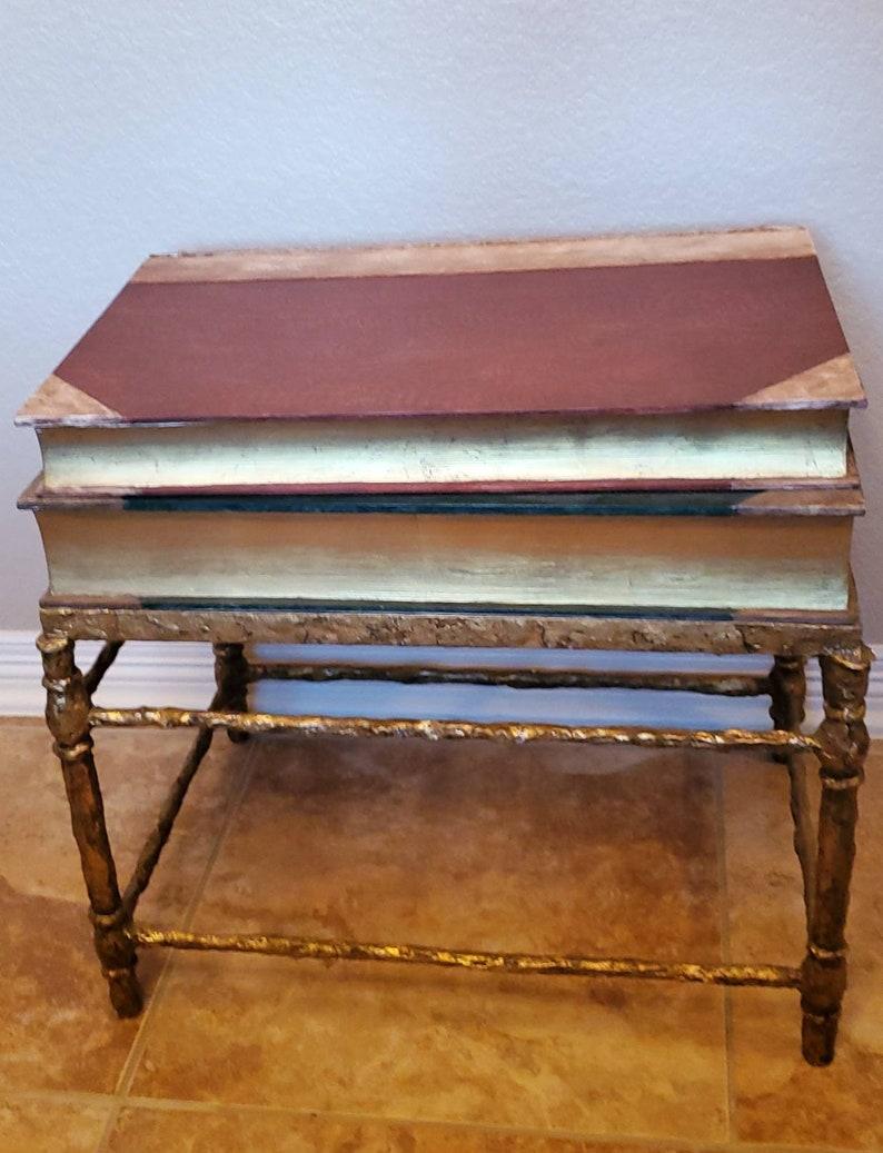 20th Century Signed Horacio Acuña Spanish Faux Stacked Books Gilt Bronze Side Table For Sale