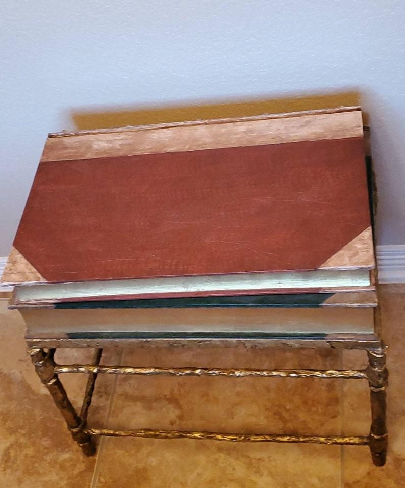 Signed Horacio Acuña Spanish Faux Stacked Books Gilt Bronze Side Table For Sale 1