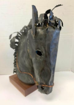 Signed Horse Head Metal Sculpture by William Degroot