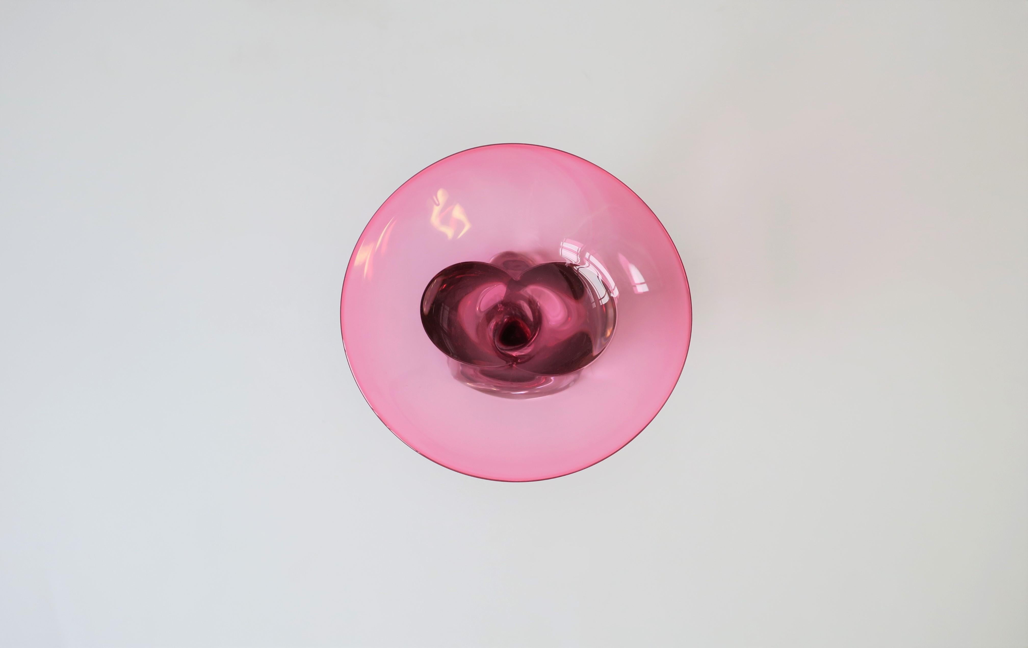 Hot Pink and Clear Signed Art Glass Vase, ca. 1990s 6